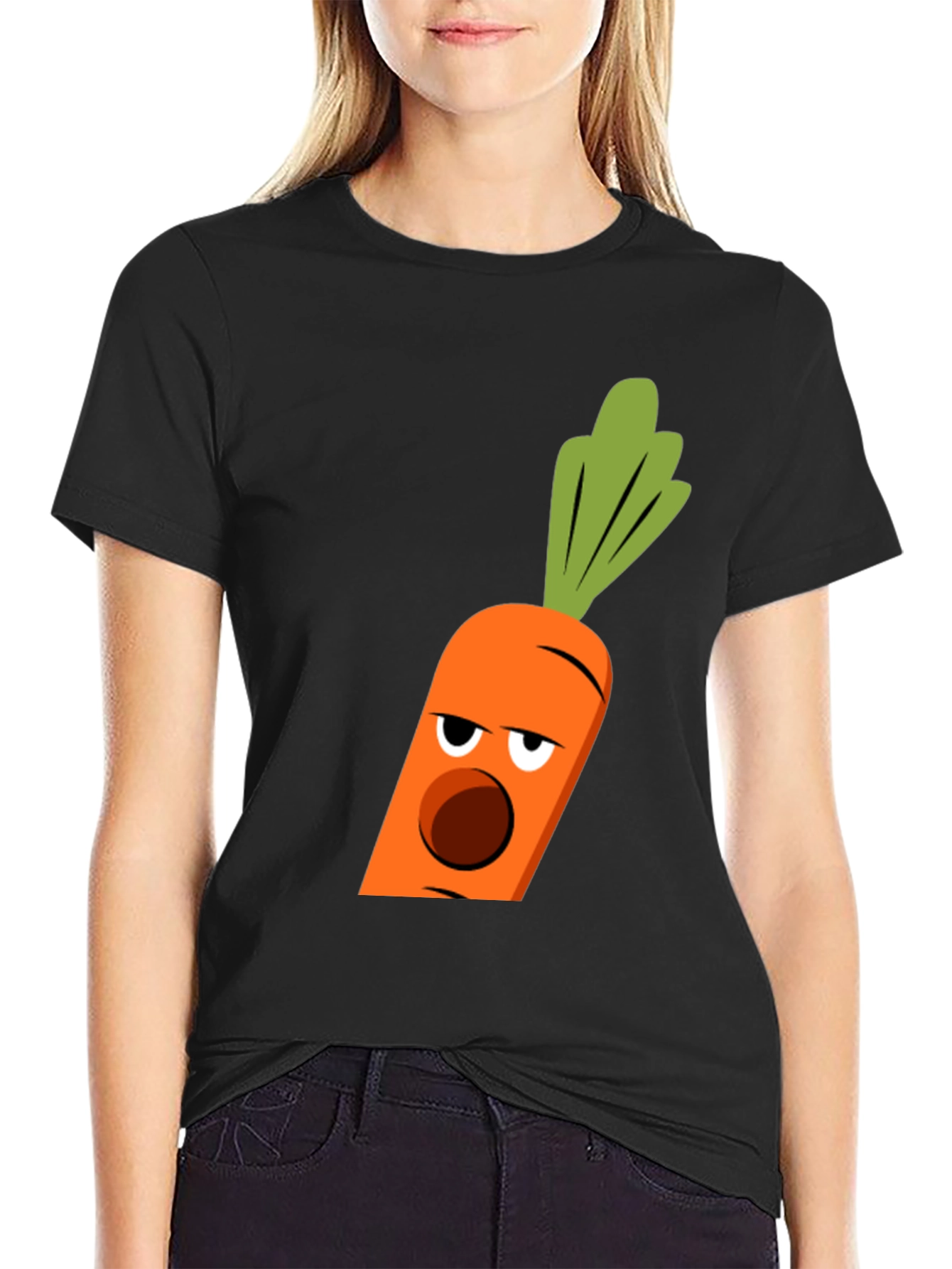 Black Funny Carrot Face Graphic Tee - Black Cotton Blend T-Shirt view 2