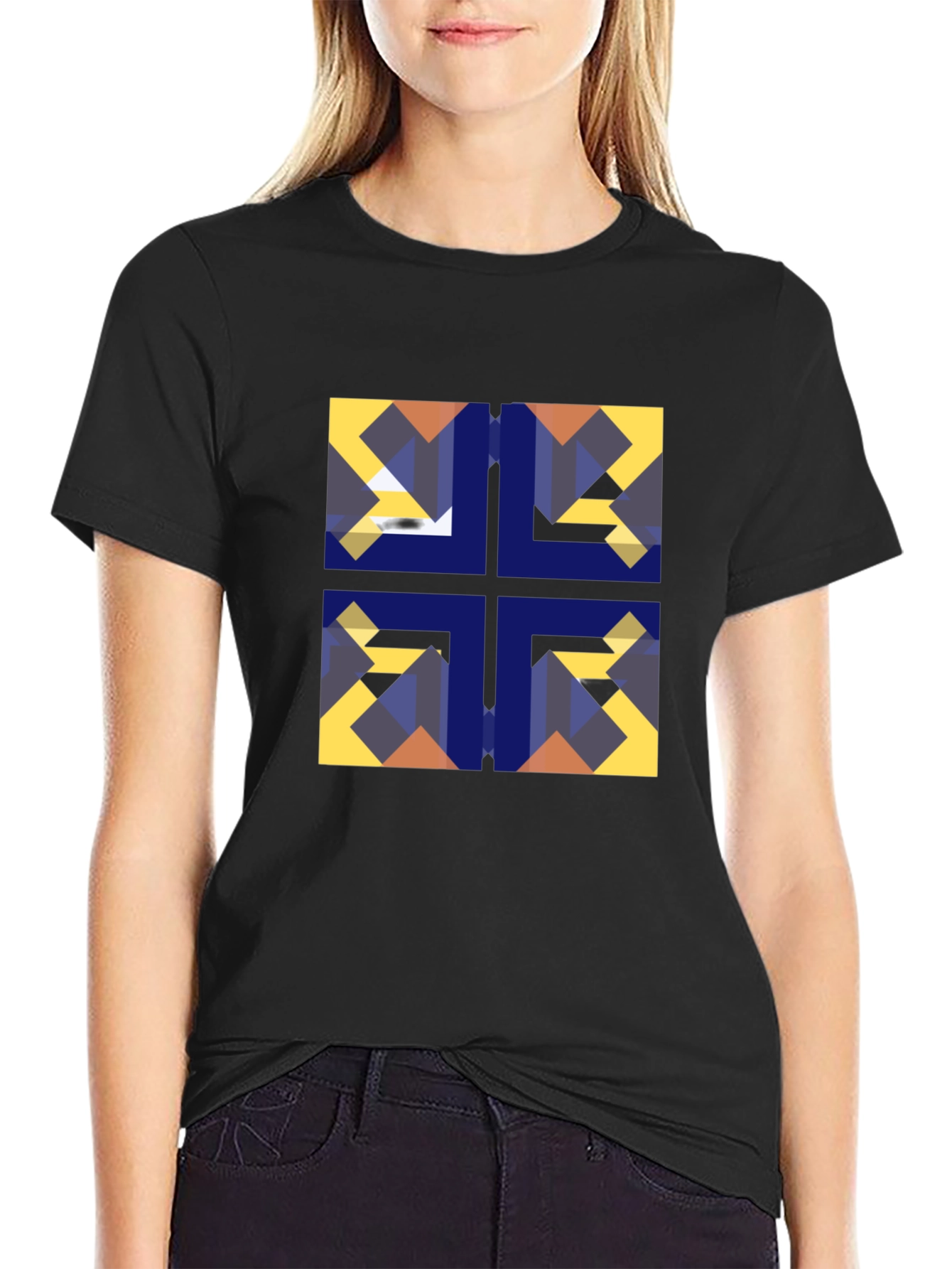 Black Geometric Mosaic Black Tee view 2