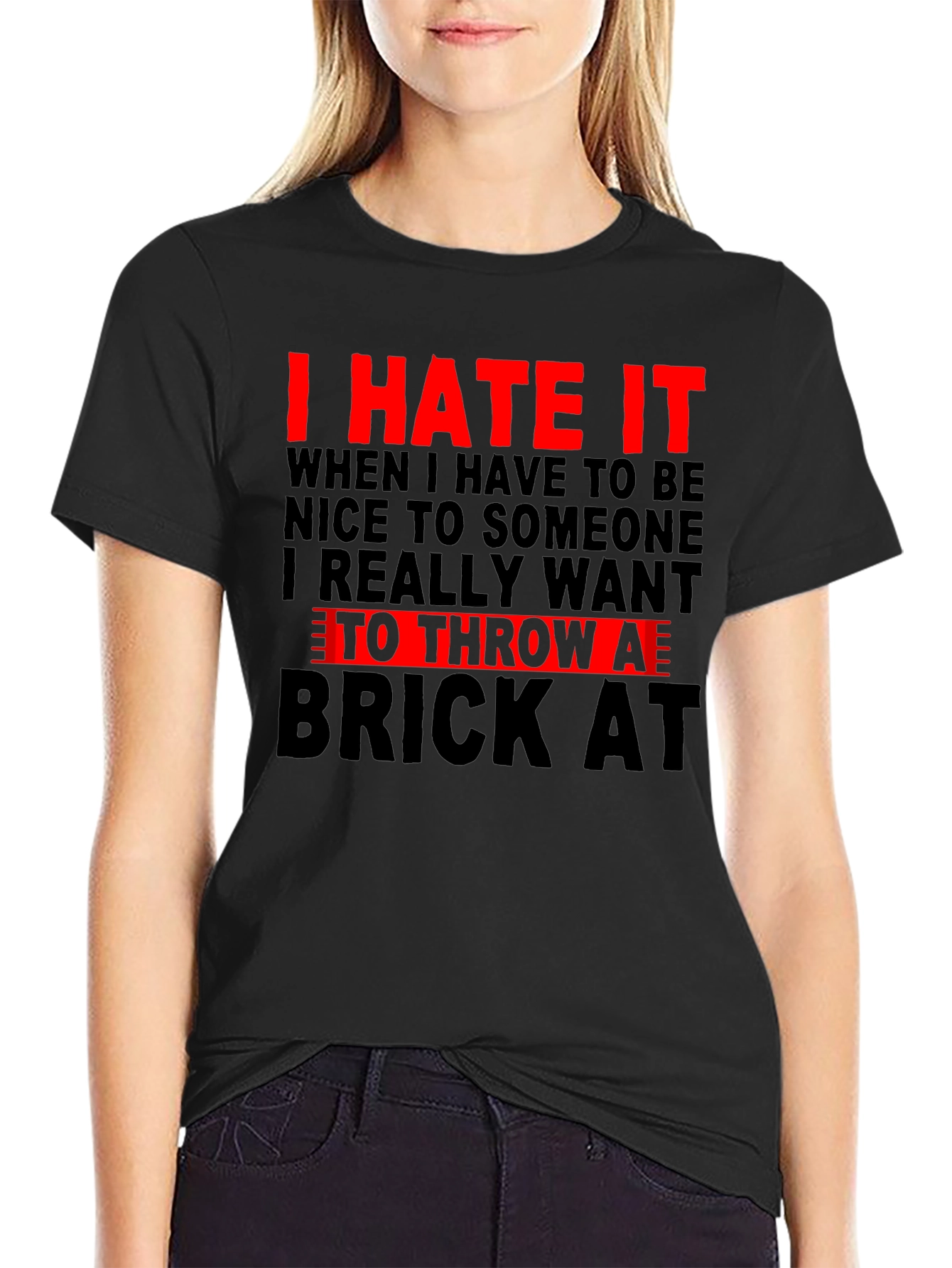 Black I Hate It T-Shirt - Funny Sarcastic Tee view 2
