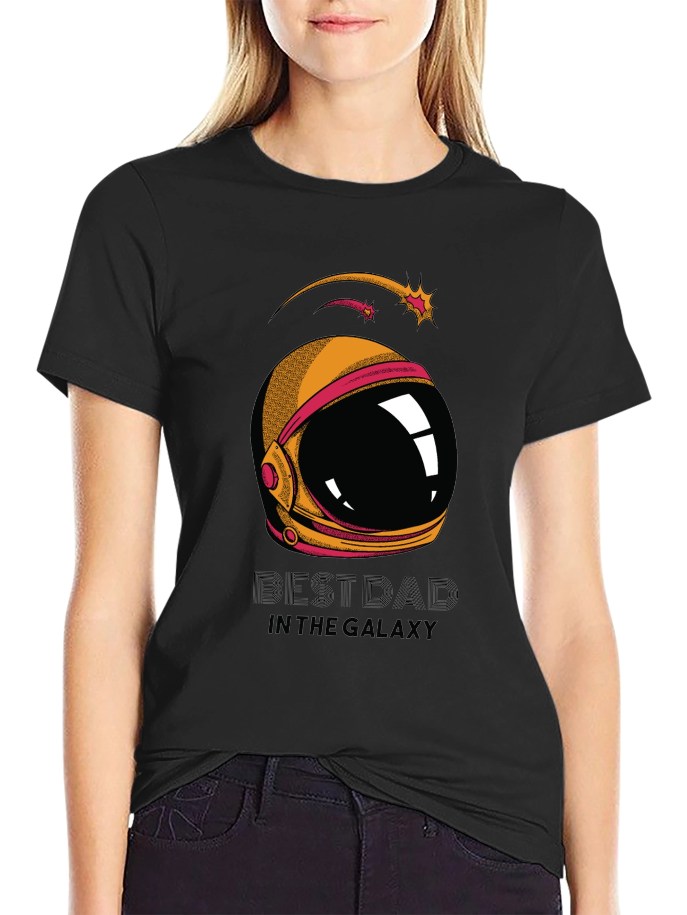 Black Best Dad Galaxy T-Shirt - Space Helmet Graphic Tee view 2