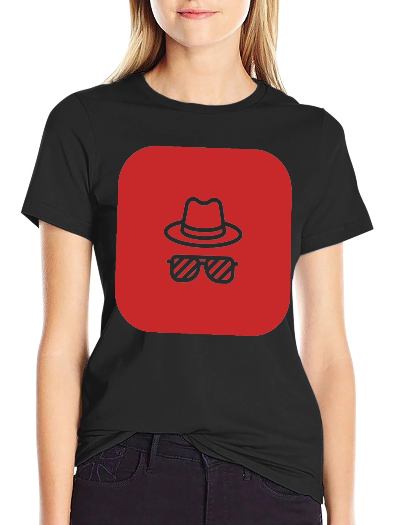 Black Red Spy Icon Black T-Shirt view 2