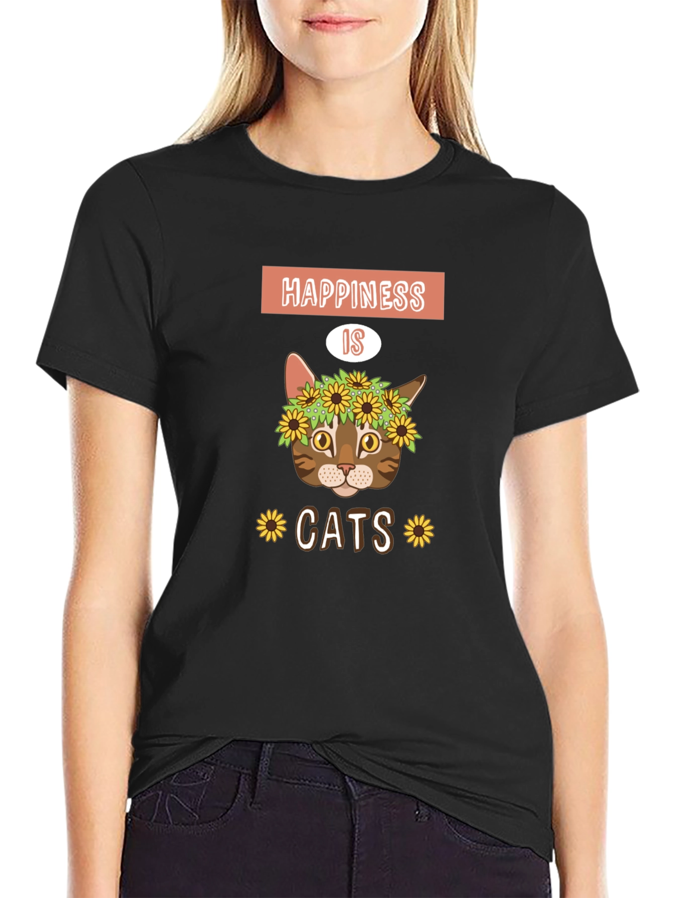 Black Happiness is Cats Graphic T-Shirt view 2