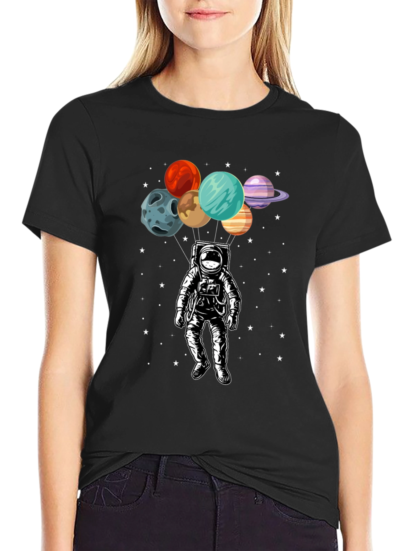 Black Astronaut Planets Graphic T-Shirt - Space Adventure view 2
