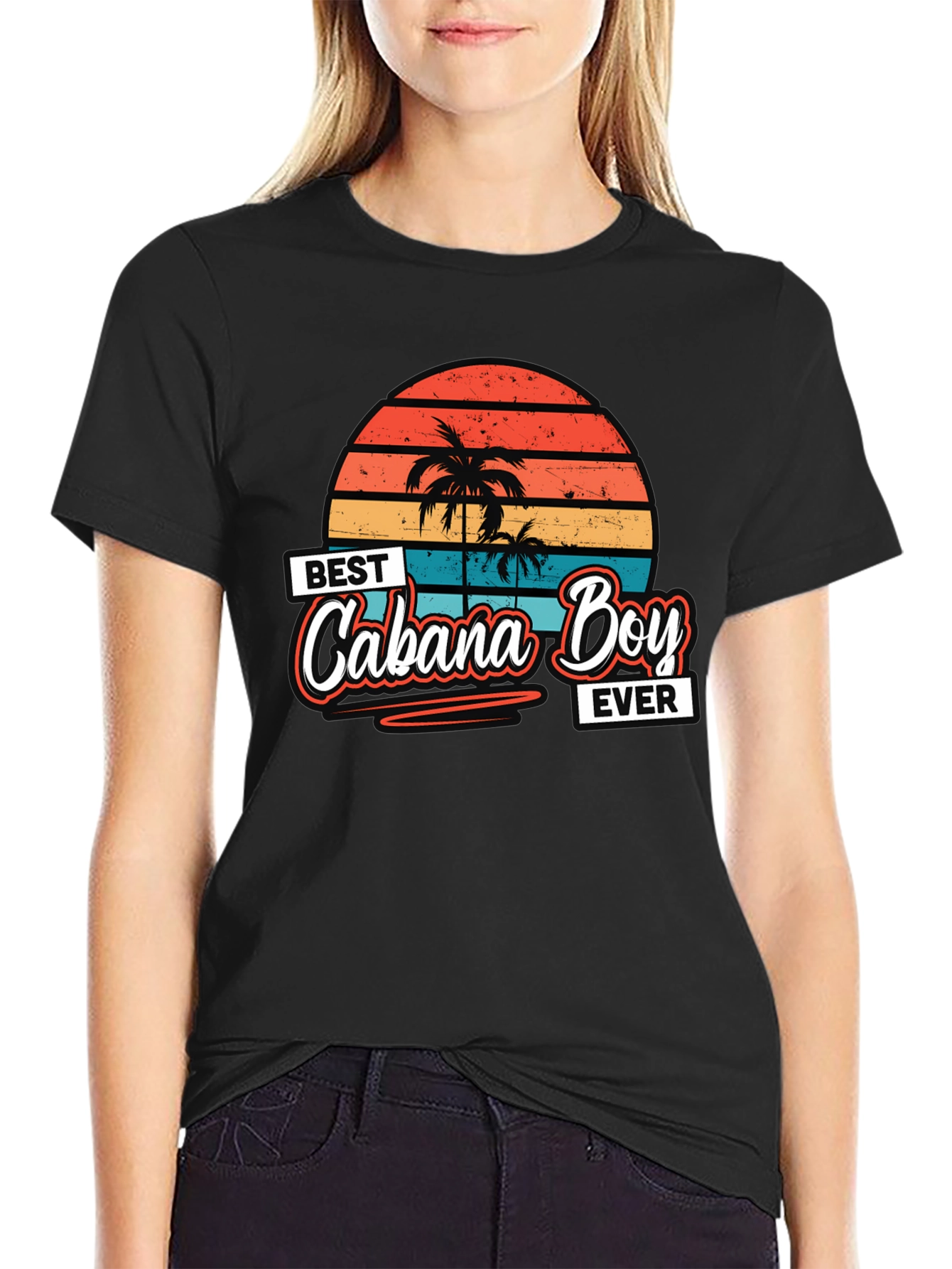 Black Best Cabana Boy Ever T-Shirt Retro Sunset Palm Trees view 2