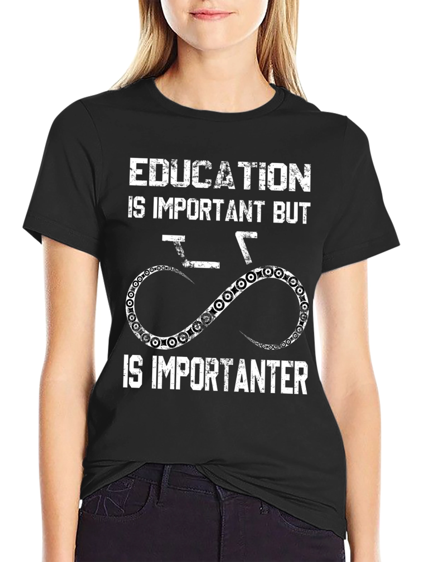 Black Funny Cycling T-Shirt: Education is Importanter view 2