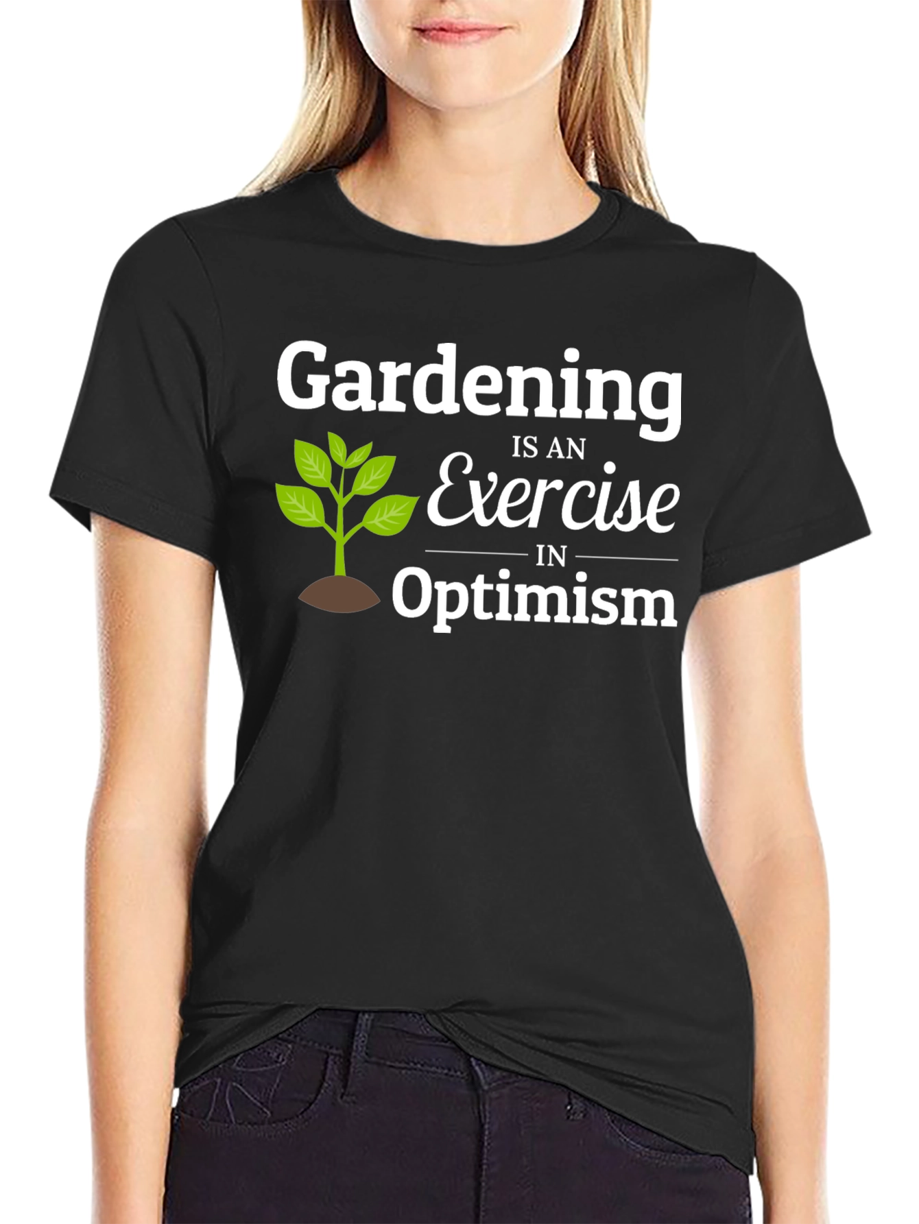 Black Gardening Optimism T-Shirt - Black Cotton Tee view 2