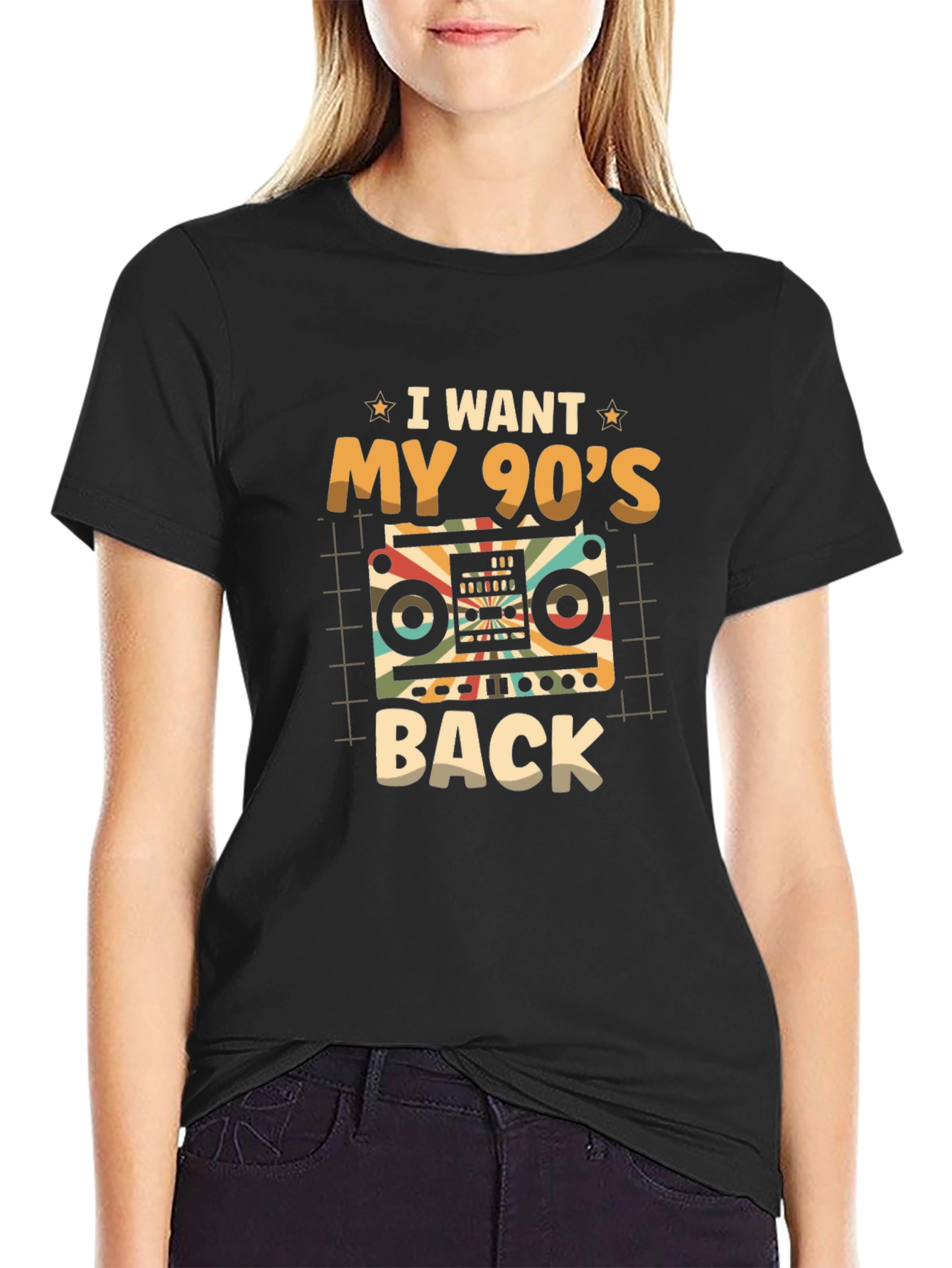 Black I Want My 90s Back Retro Graphic Tee view 2
