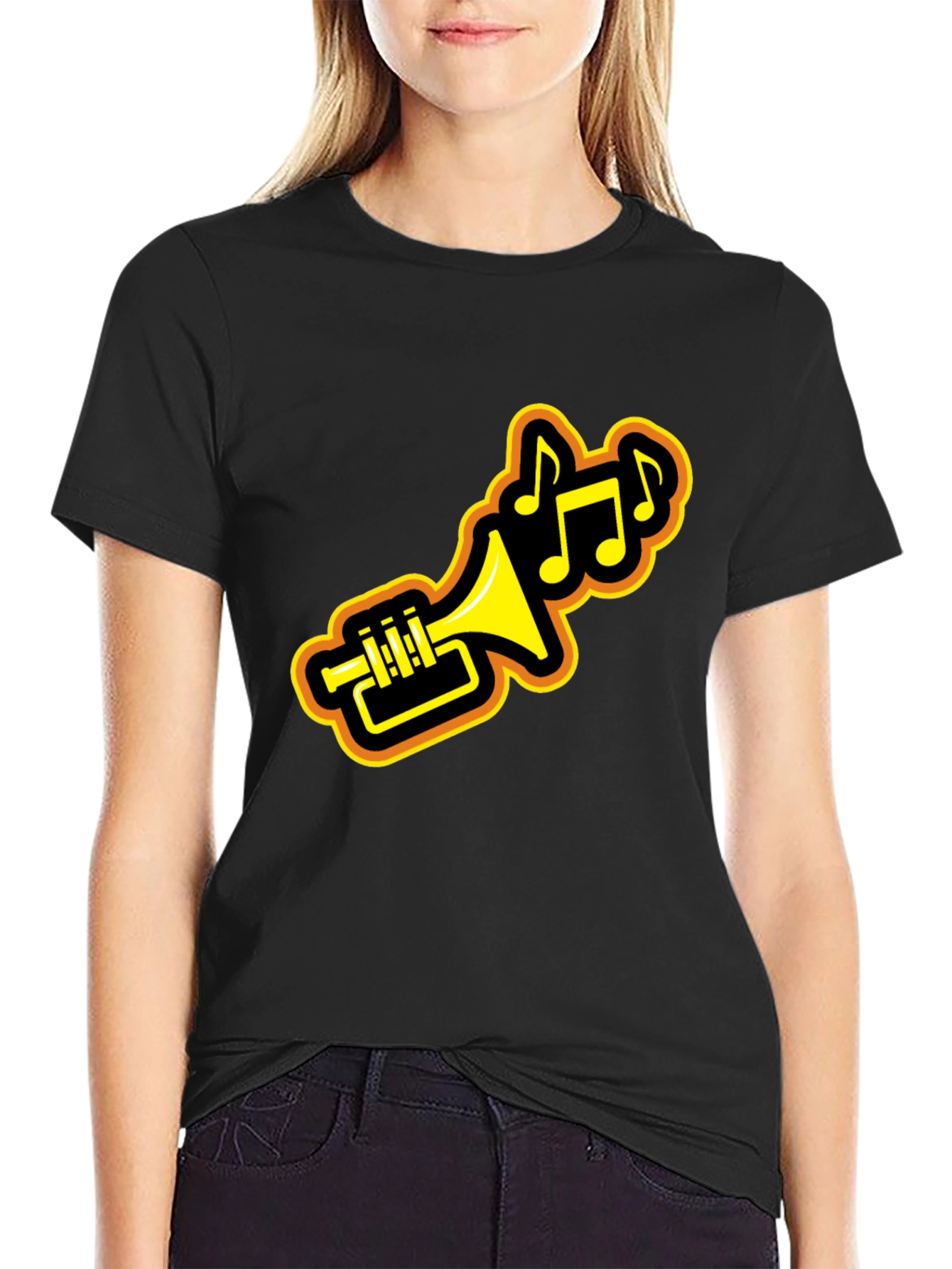 Black Trumpet Music Notes Black Graphic Tee view 2