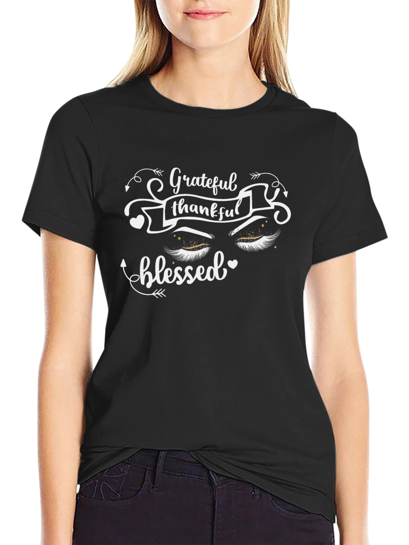 Black Grateful Thankful Blessed Graphic T-Shirt view 2