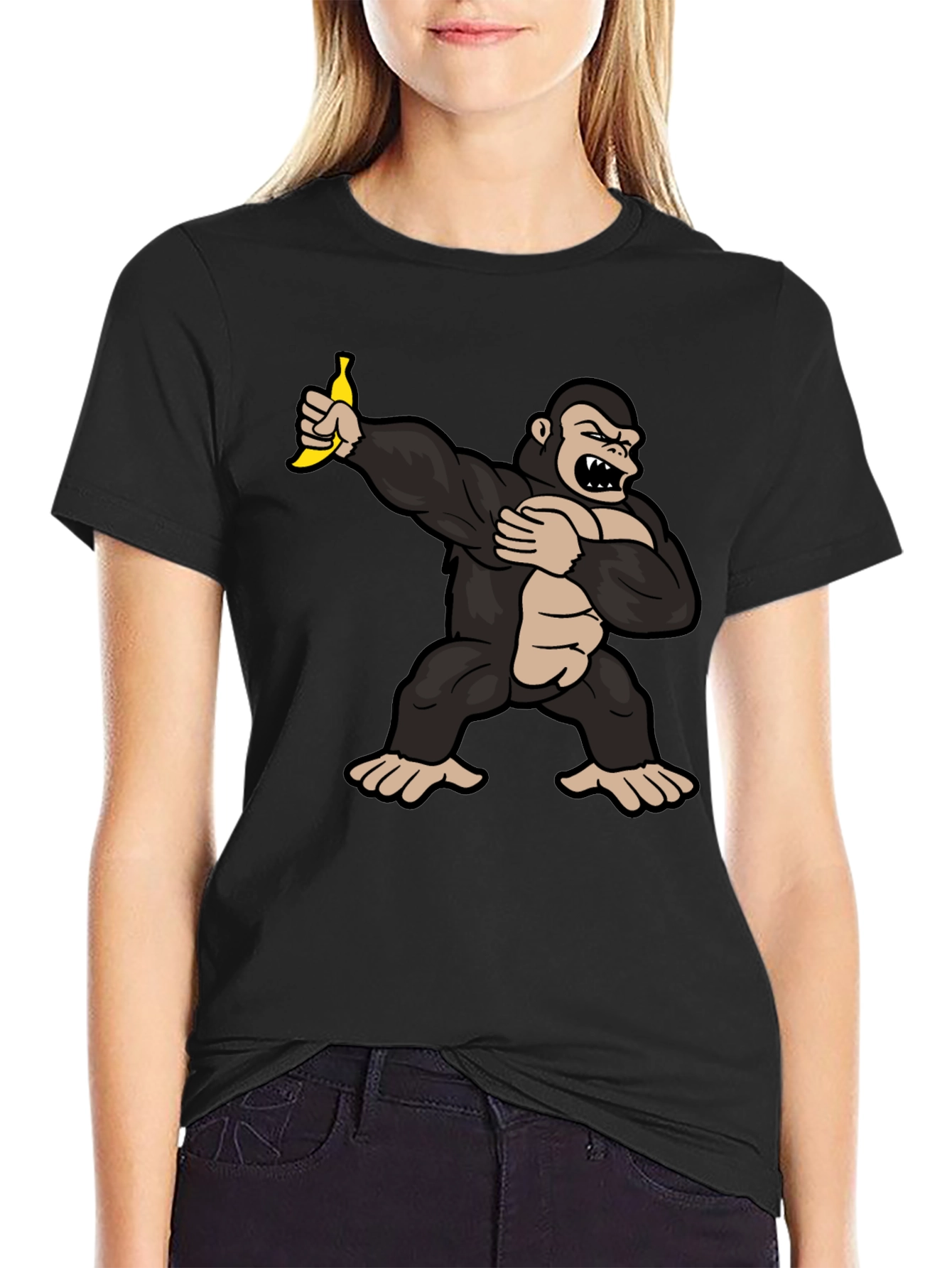 Black Funny Gorilla Dab Banana Graphic T-Shirt view 2