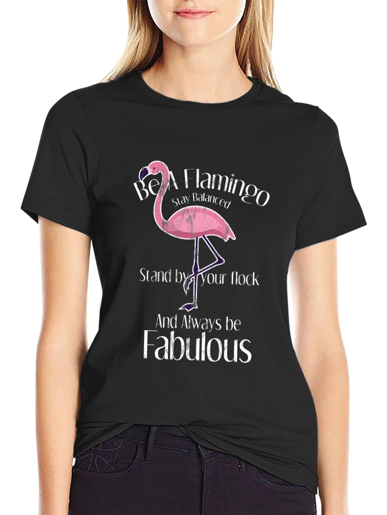 Black Be A Flamingo T-Shirt view 2