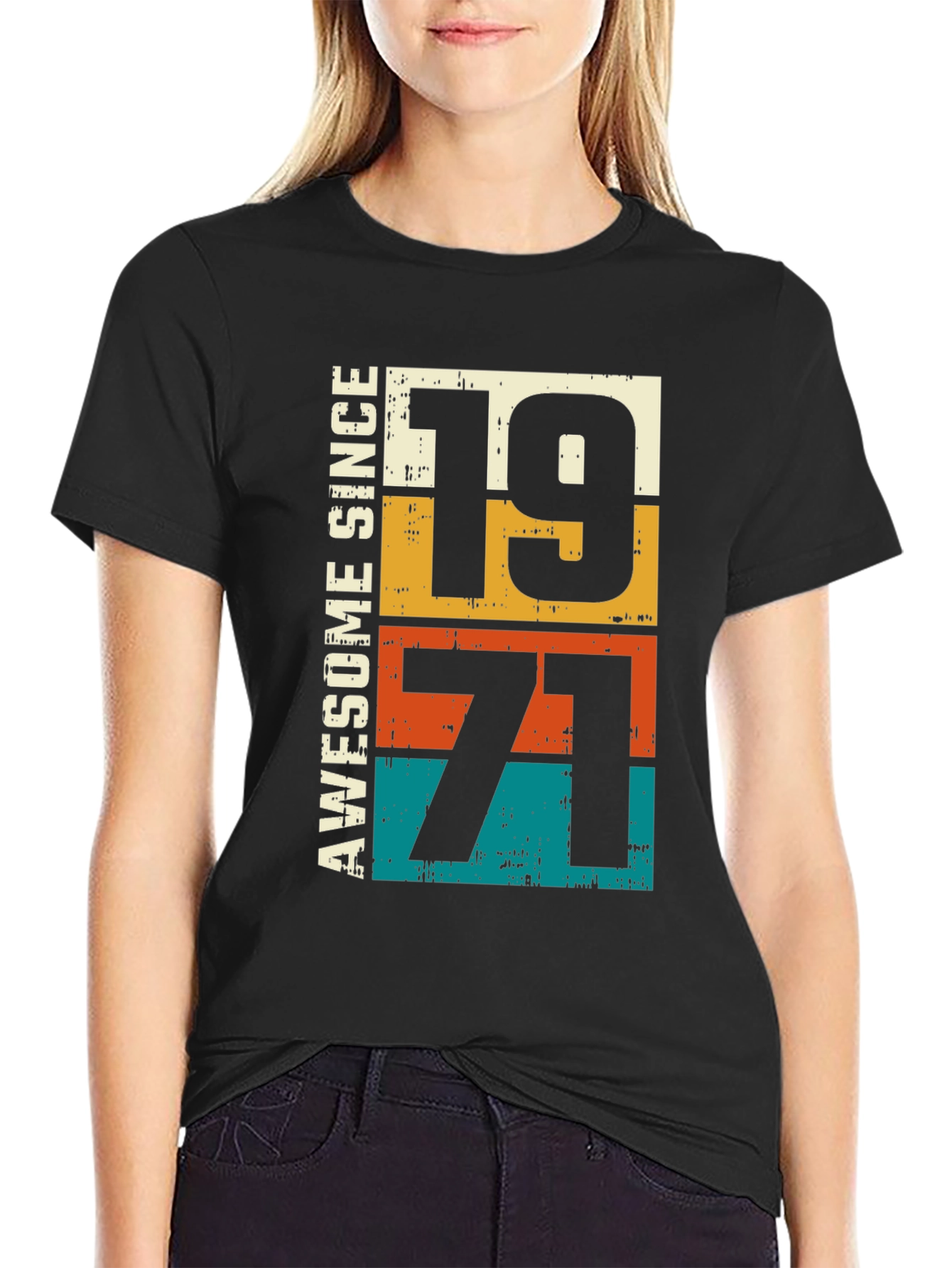 Black Awesome Since 1971 T-Shirt - Retro Style view 2