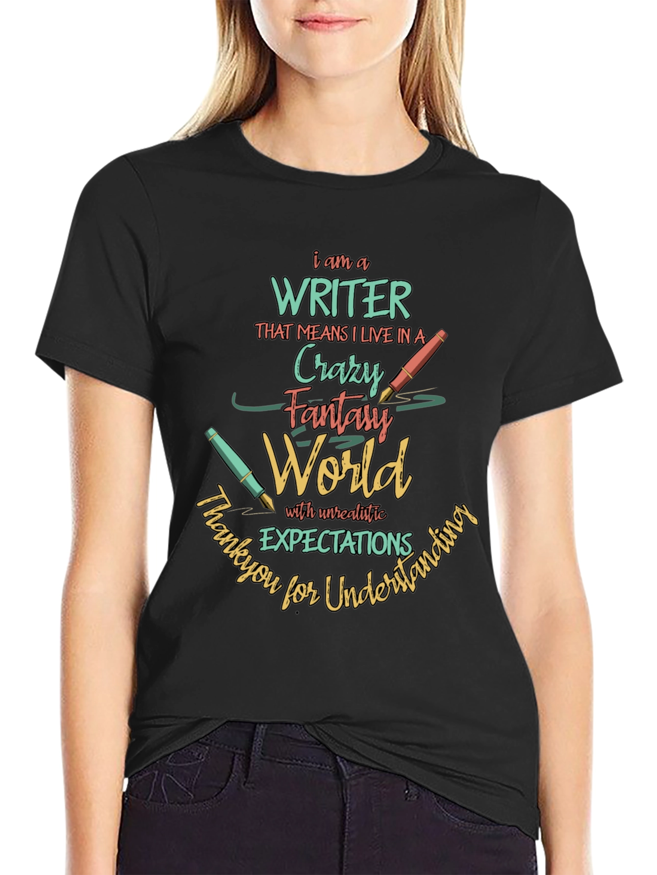 Black Writer T-Shirt: Crazy Fantasy World view 2