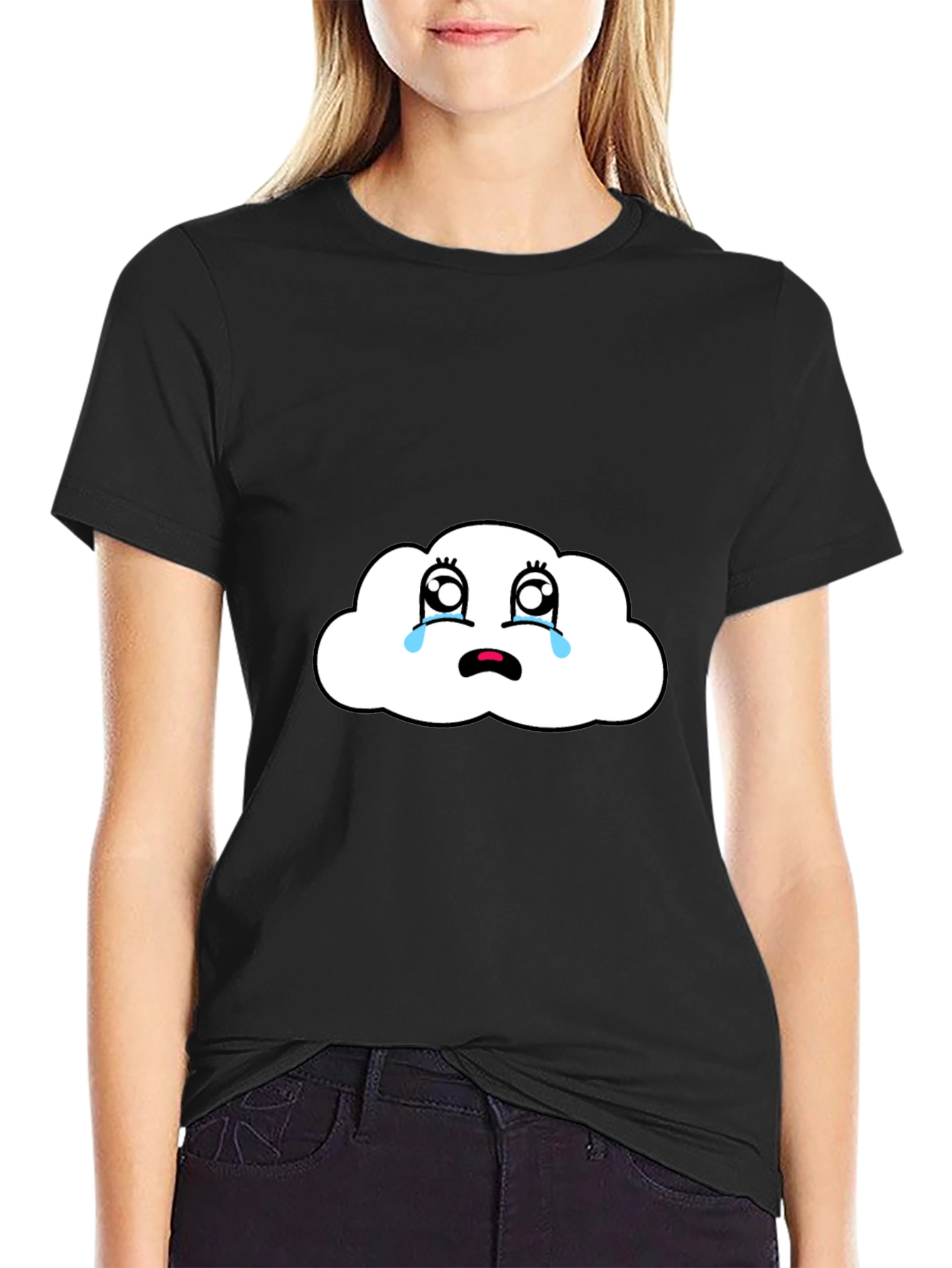 Black Sad Cloud Graphic Tee - Black Comfort Fit T-Shirt view 2