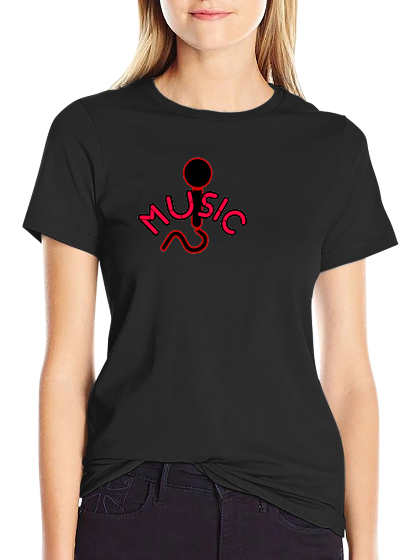 Black Music Microphone Graphic Black T-Shirt view 2