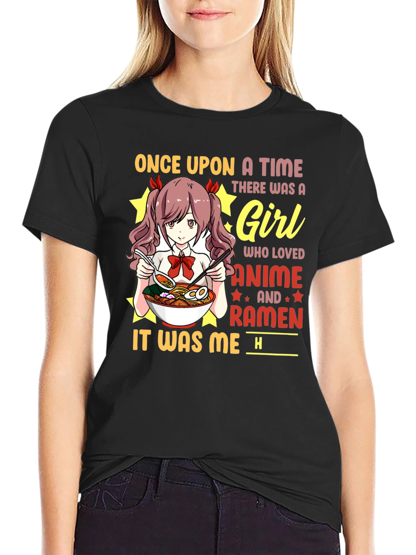 Black Anime & Ramen Girl T-Shirt view 2