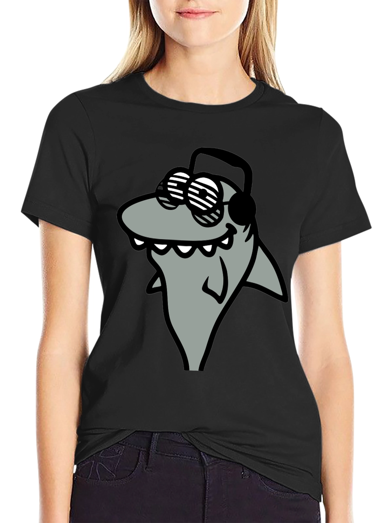 Black Shark with Shades Graphic T-Shirt - Cool and Fun view 2