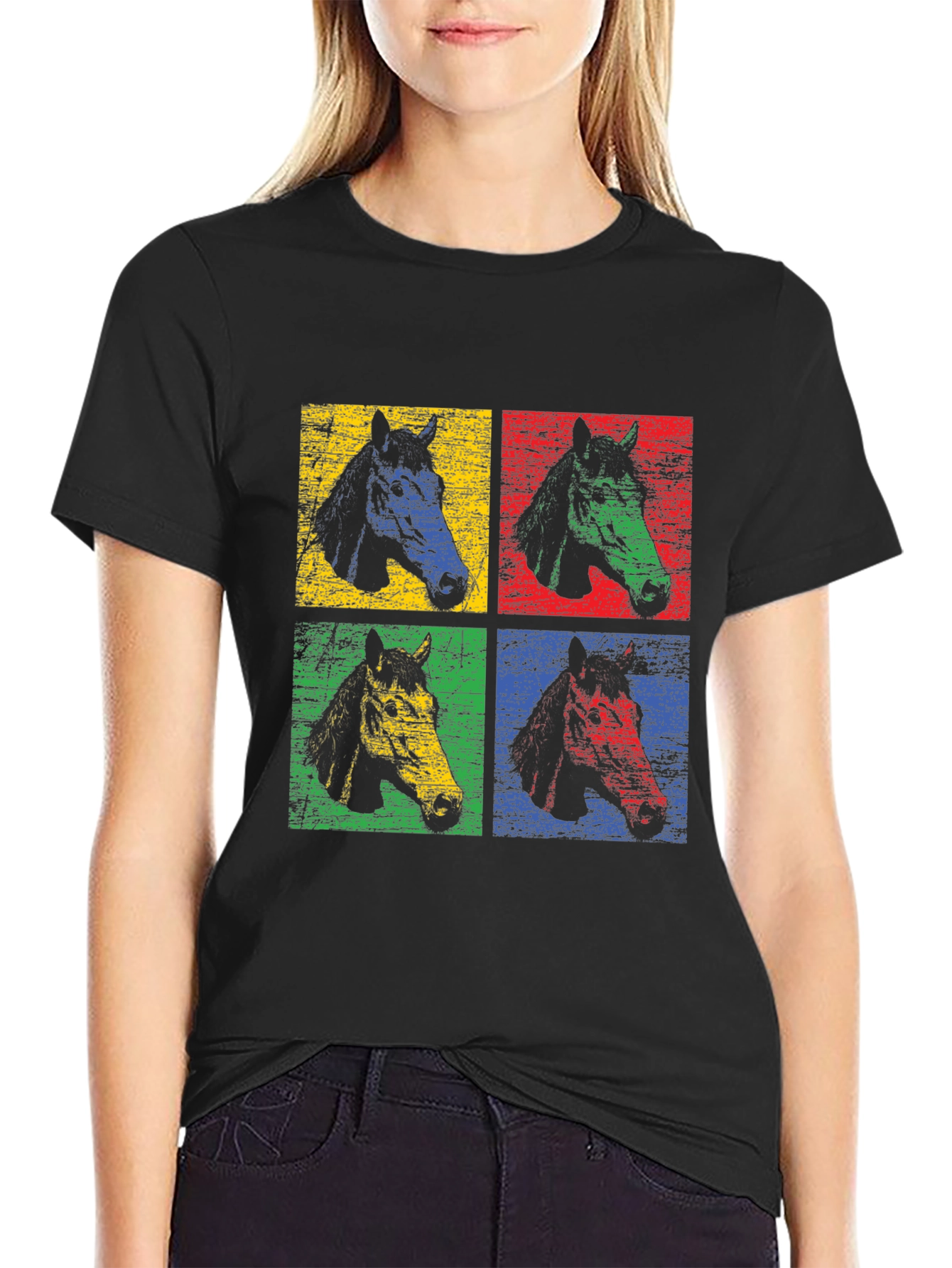 Black Pop Art Horse Tee - Colorful Graphic T-Shirt view 2