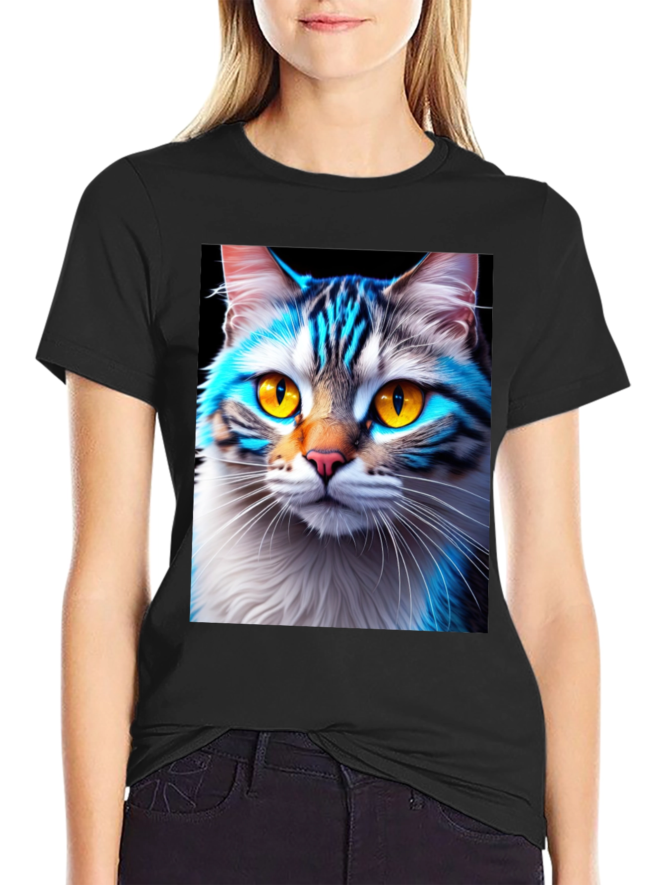 Black Cool Cat Graphic Tee - Stylish Animal Print Shirt view 2