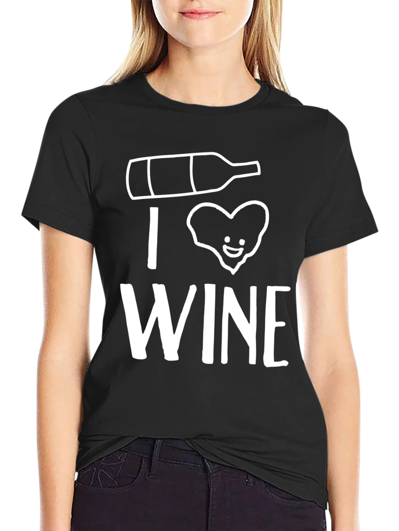 Black I Love Wine Funny Graphic Tee - Soft Black Shirt view 2