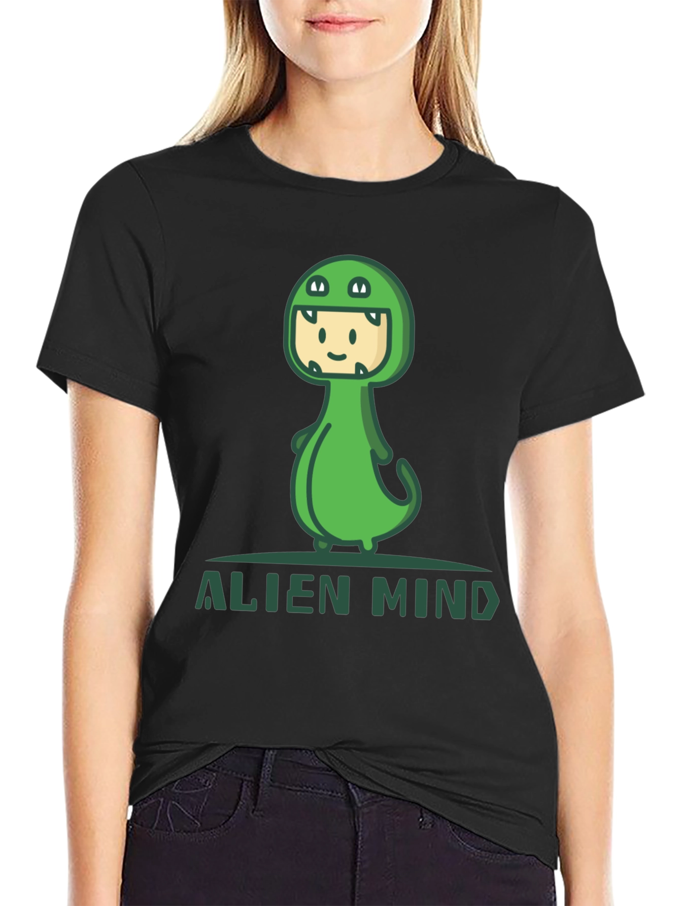 Black Alien Mind Dino Costume Graphic Tee view 2