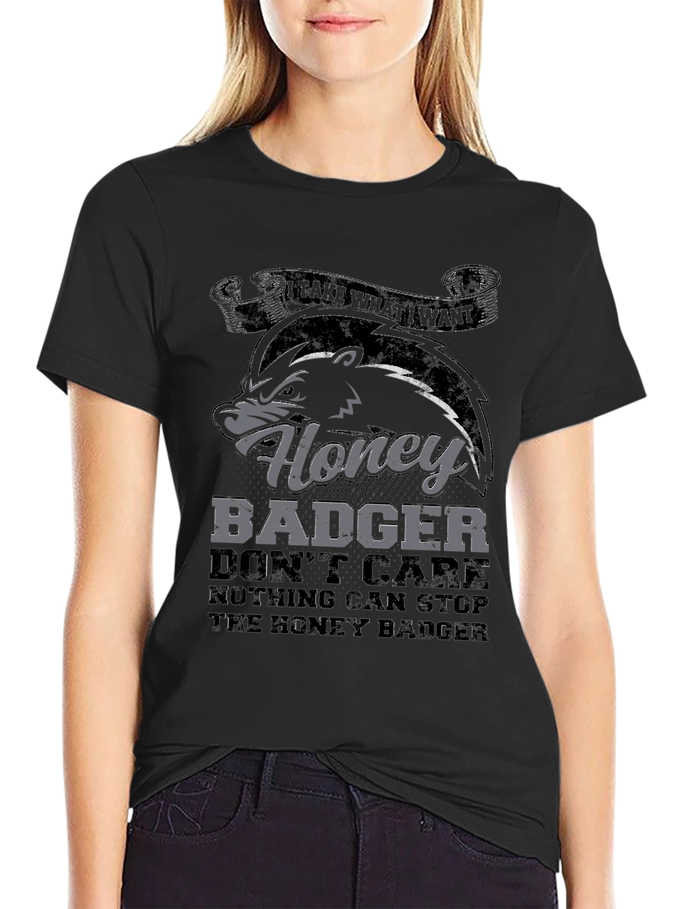 Black Honey Badger T-Shirt - Don't Care view 2