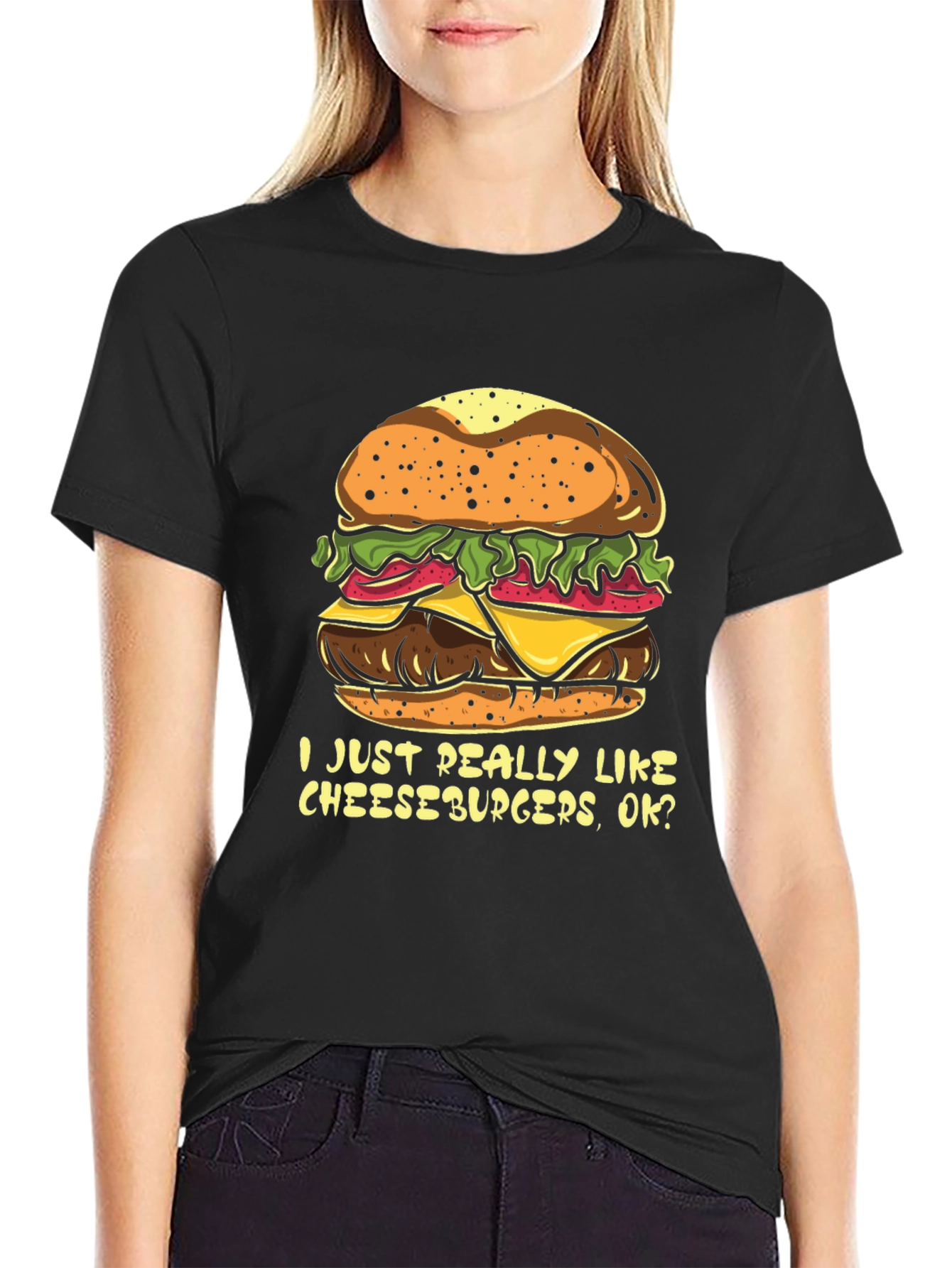 Black Cheeseburger Lover T-Shirt - Funny Foodie Tee view 2