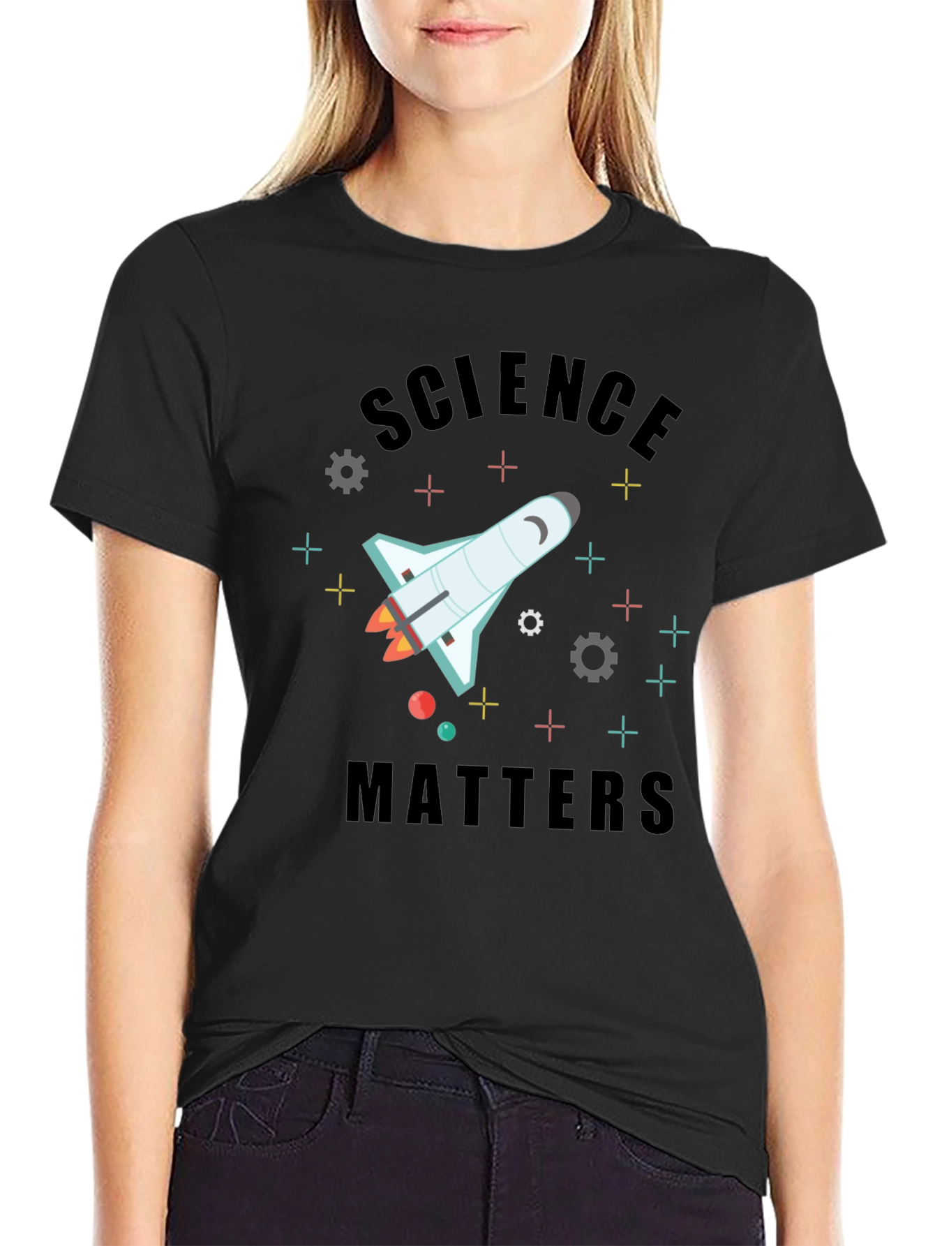 Black Science Matters Space Shuttle Graphic T-Shirt view 2