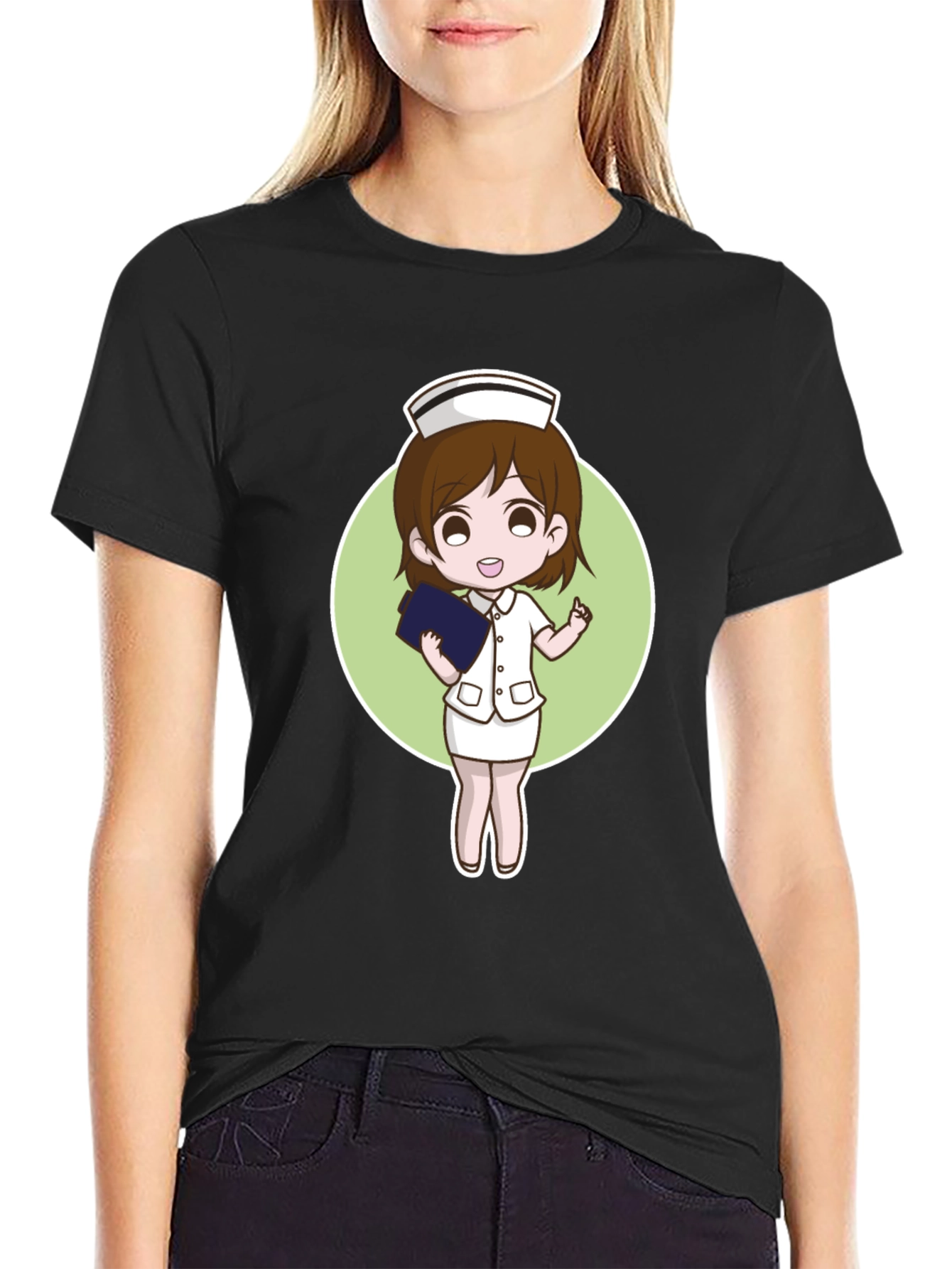 Cartoon Nurse Graphic Tee - Black - 2