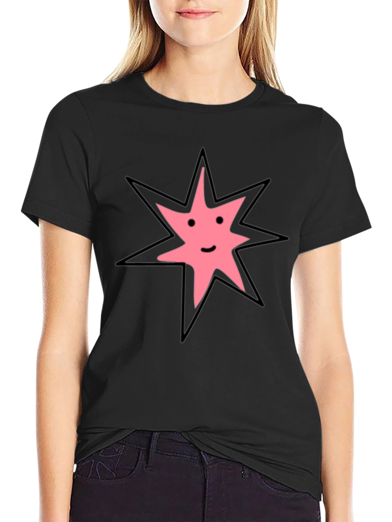 Black Black T-Shirt with Smiling Star Graphic view 2