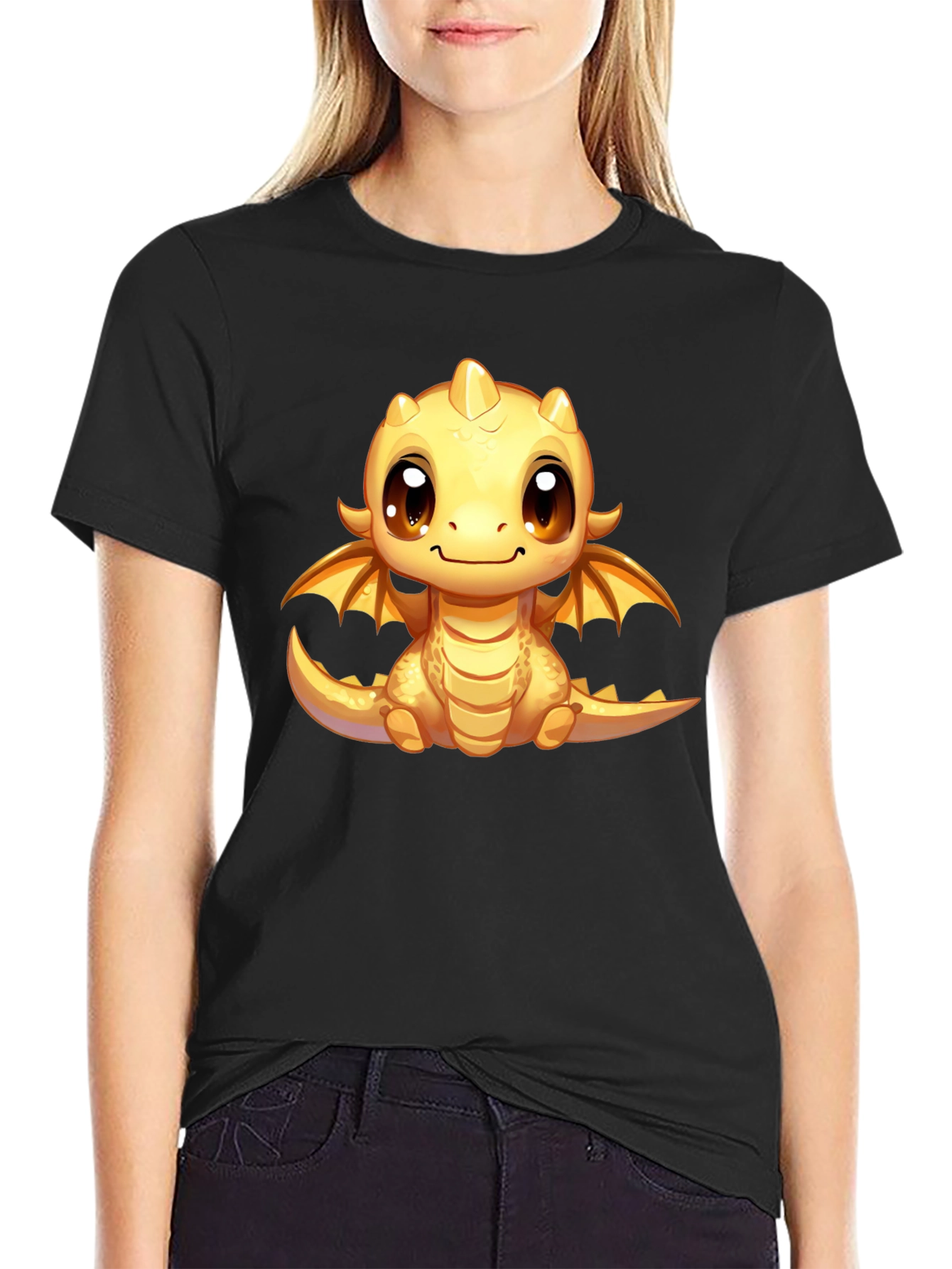 Black Cute Dragon Graphic T-Shirt - Fun Fantasy Apparel view 2