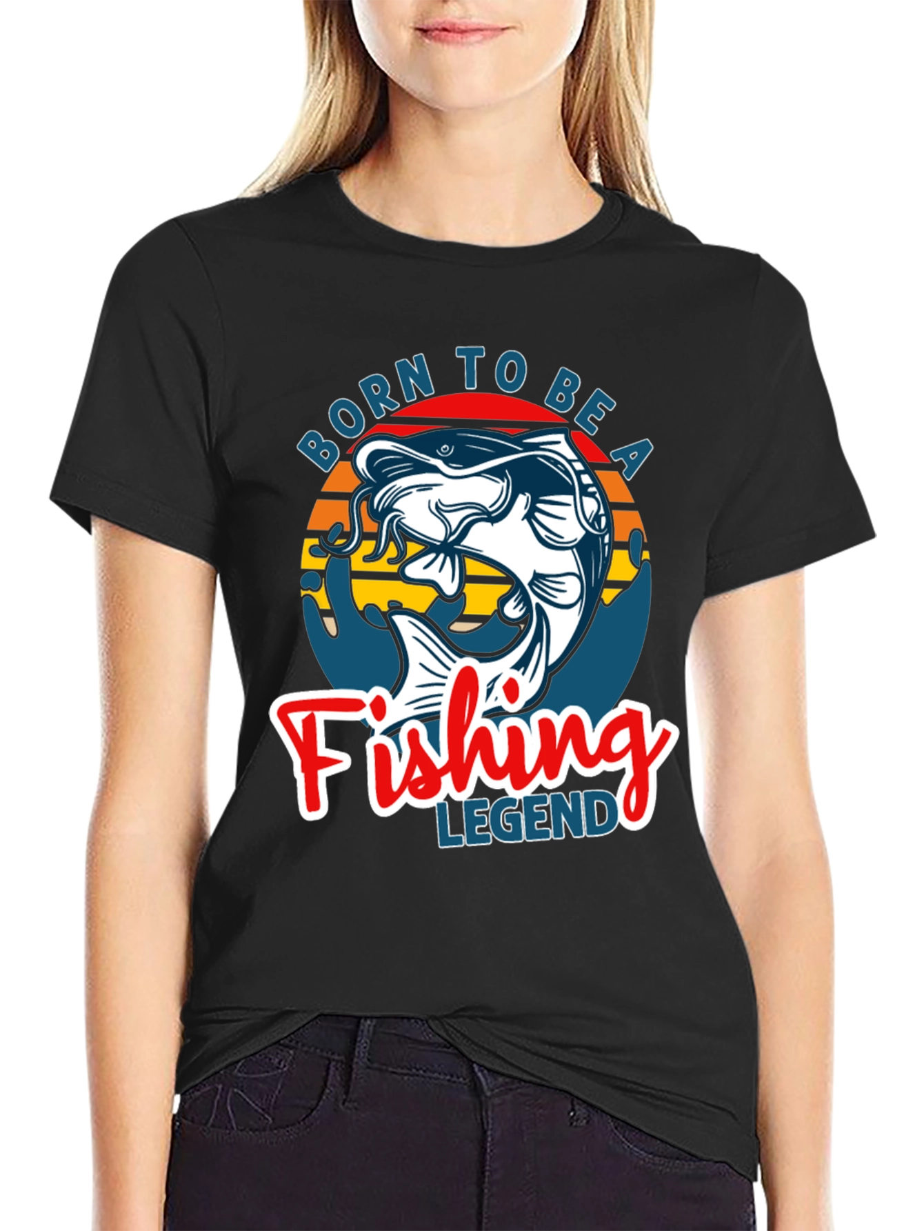Black Born to Be a Fishing Legend Graphic Tee view 2