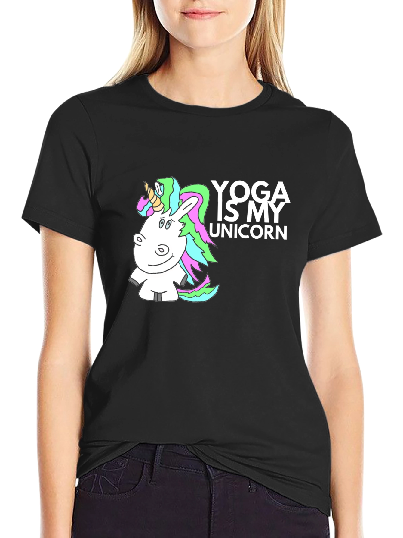 Black Yoga is My Unicorn Graphic T-Shirt view 2