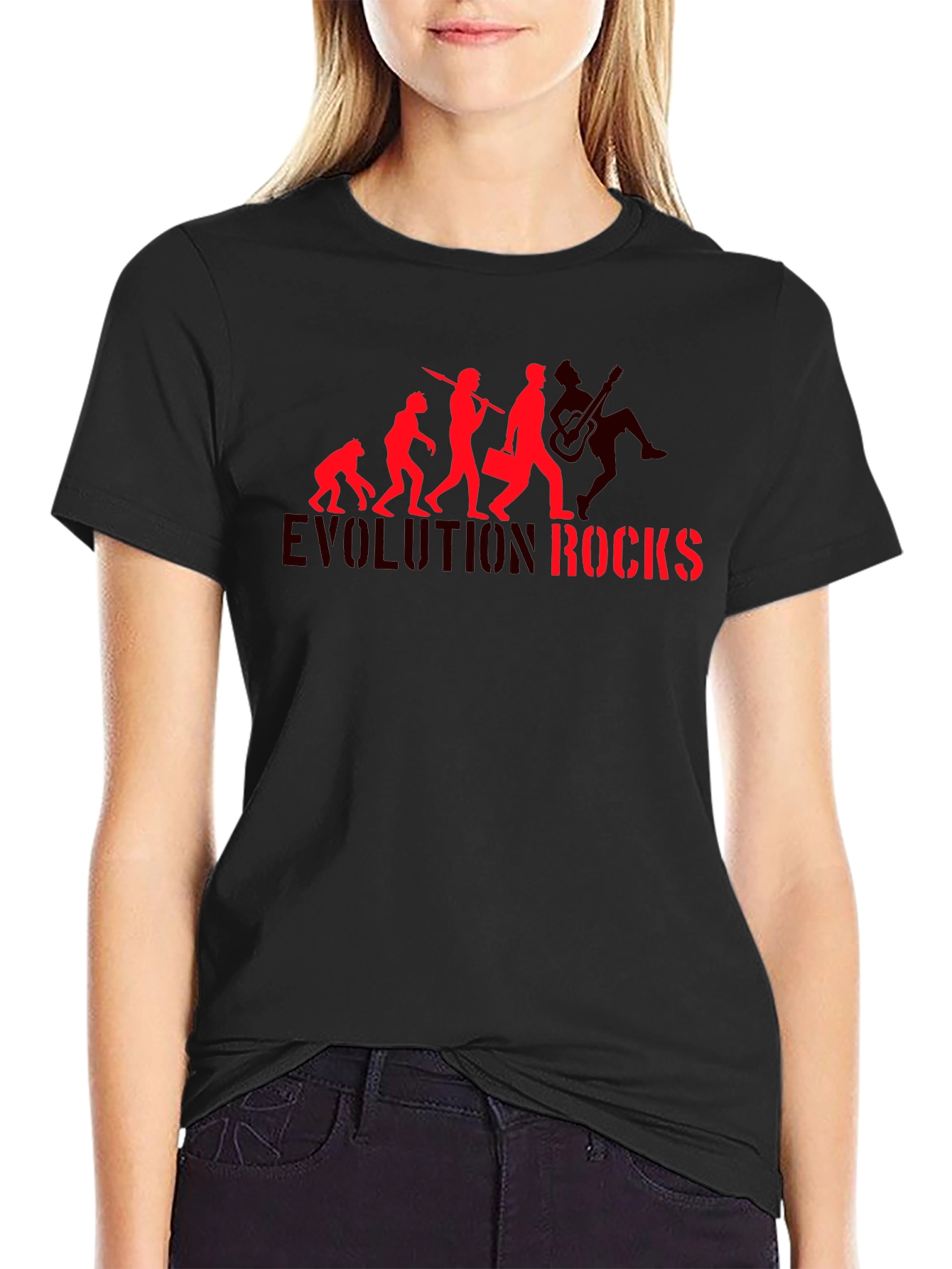Black Evolution Rocks Graphic T-Shirt - Black Cotton Tee view 2