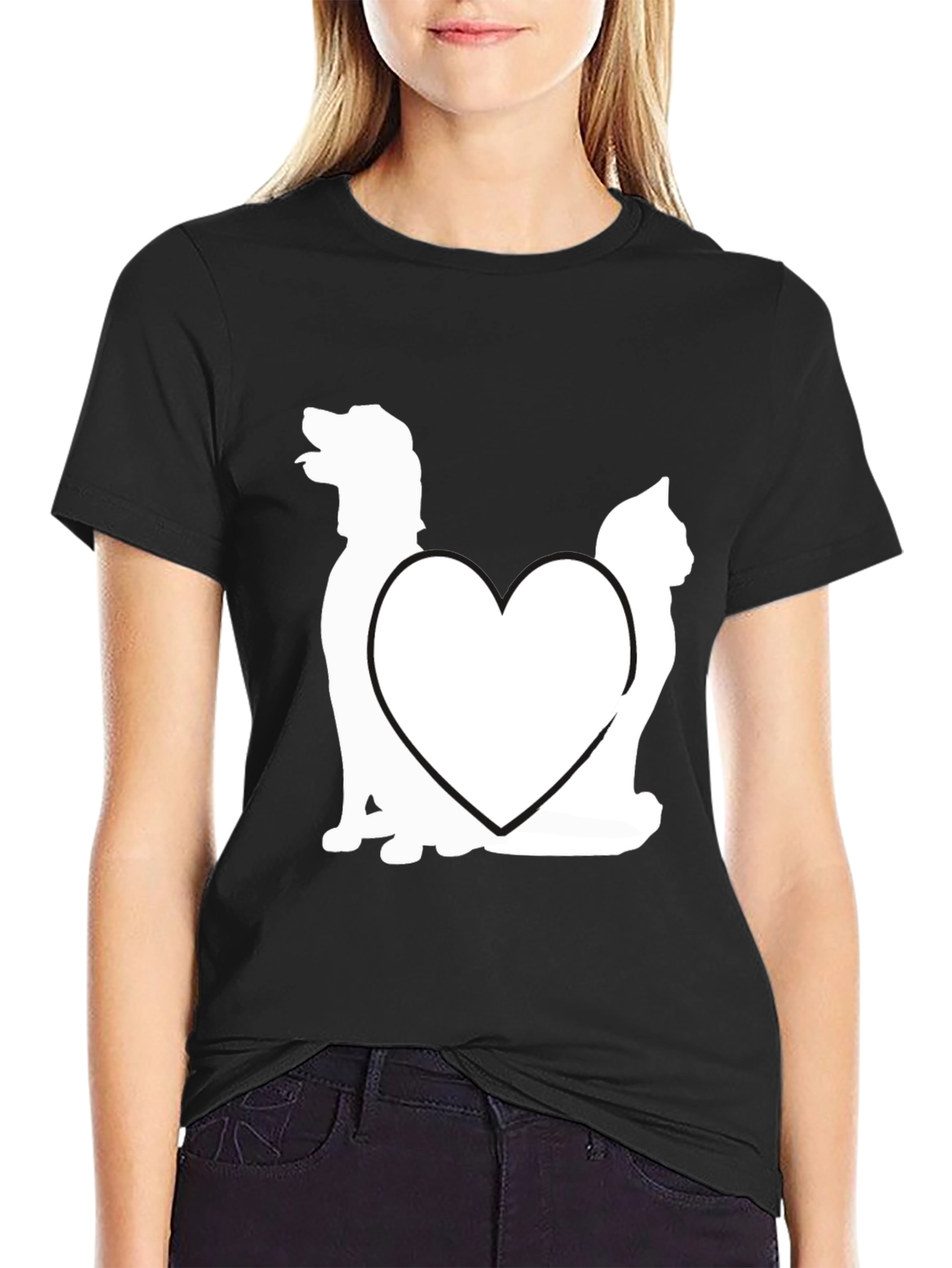 Black Dog and Cat Heart Graphic T-Shirt view 2