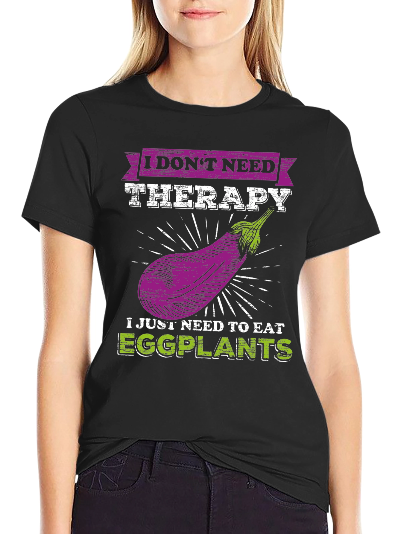 Black Eggplant Therapy T-Shirt: Funny Vegan Tee view 2