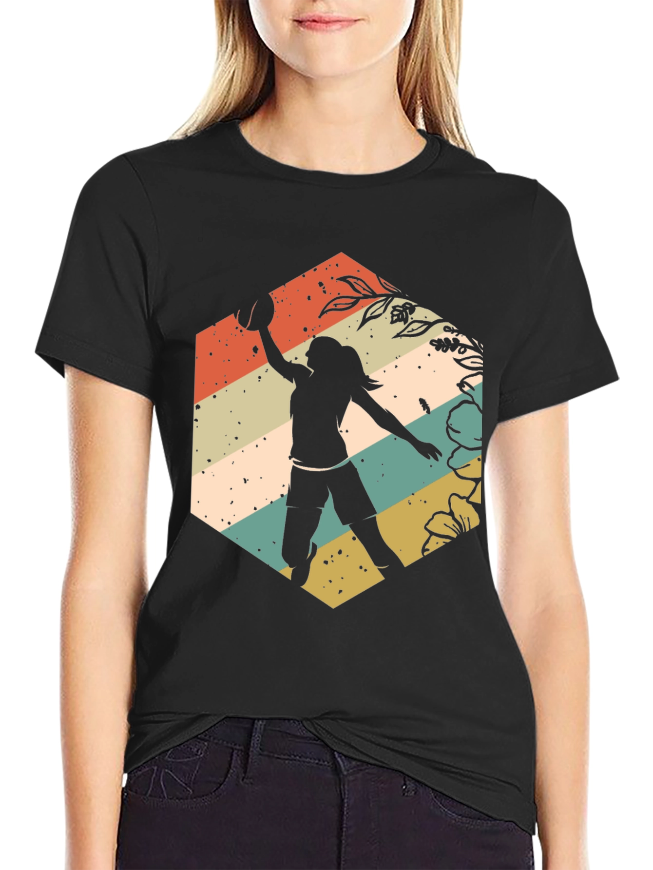 Black Retro Volleyball Player Graphic T-Shirt view 2