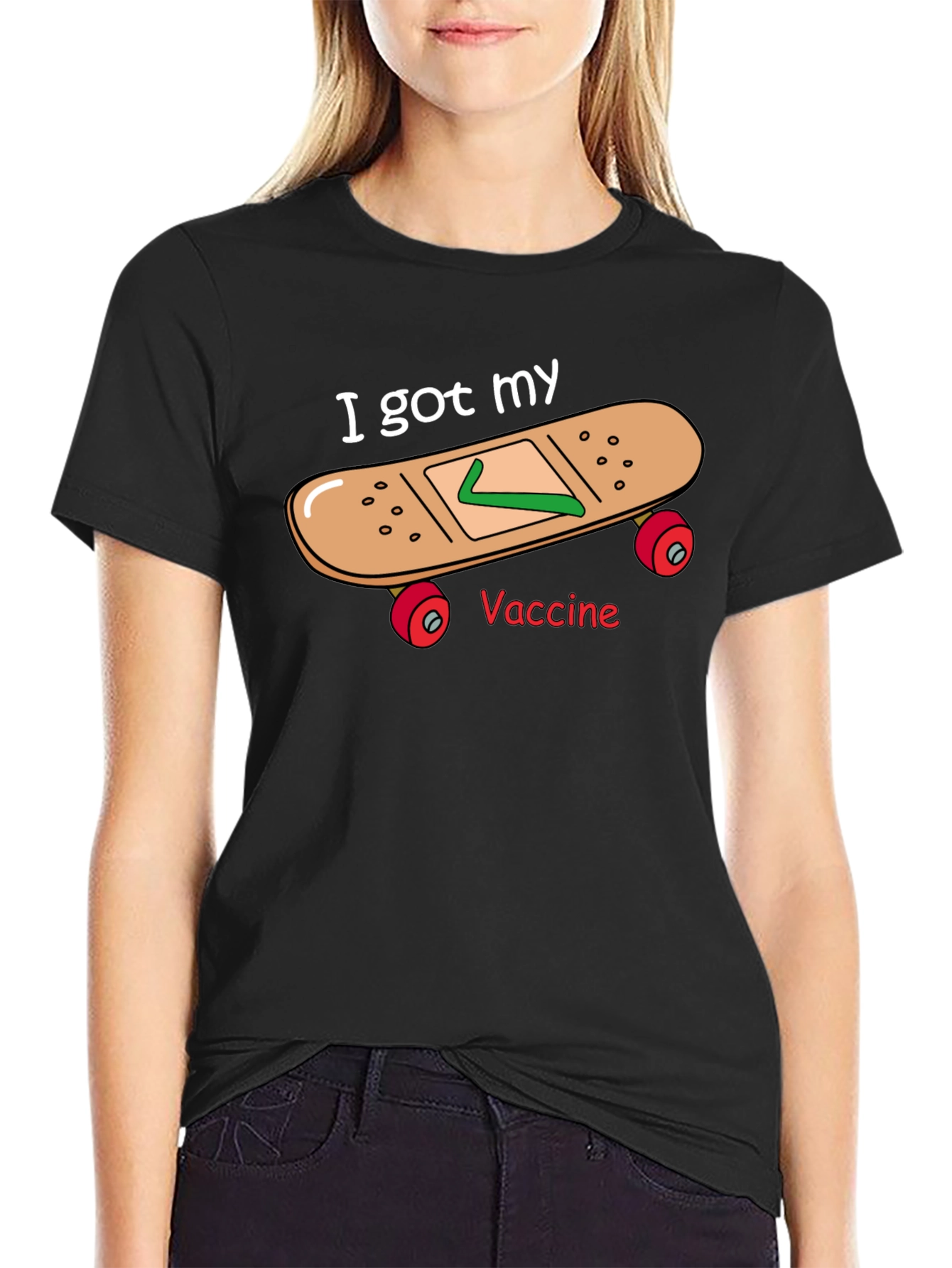 Black I Got My Vaccine Skateboard T-Shirt view 2