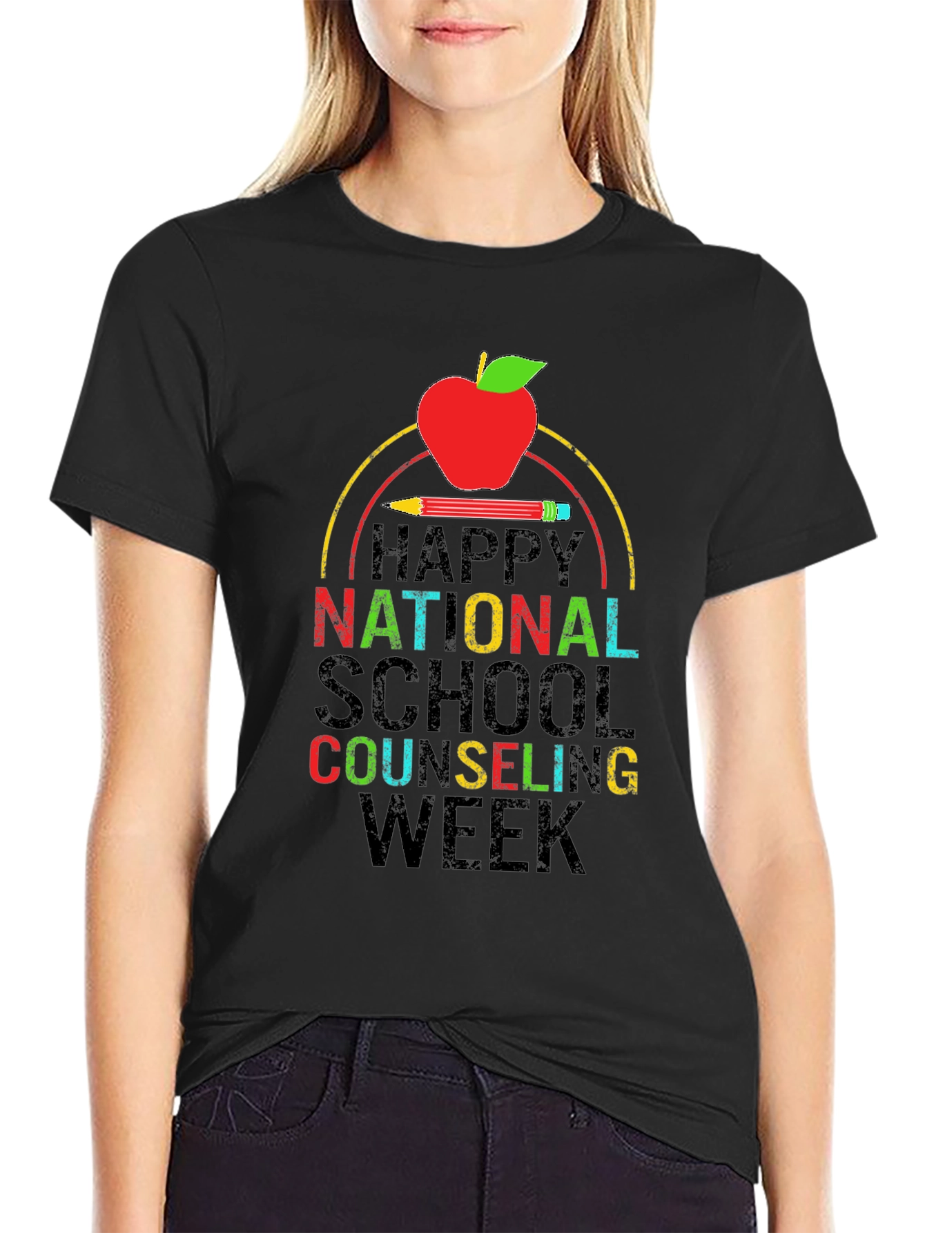 Black Happy National School Counseling Week T-Shirt view 2