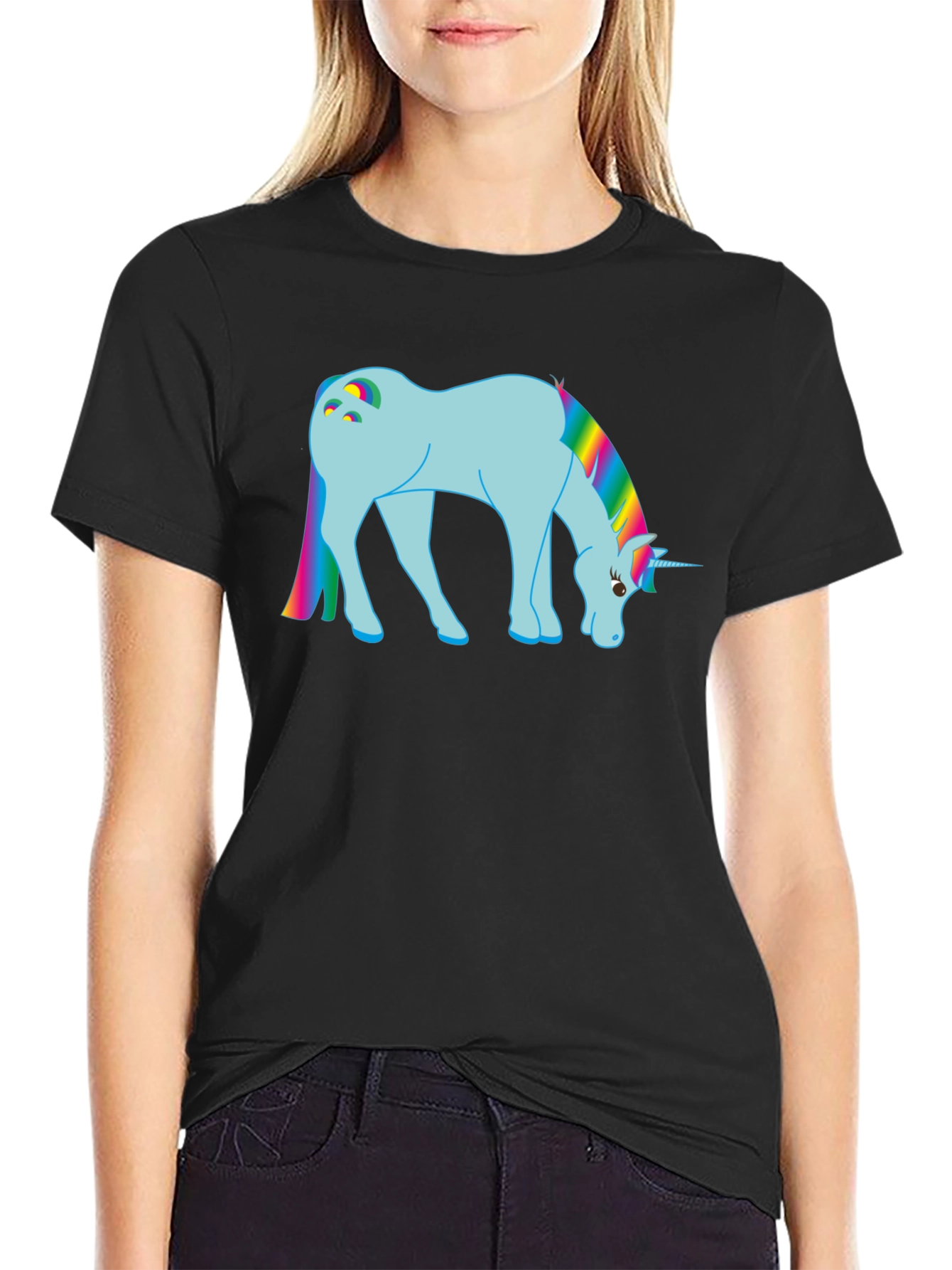 Black Rainbow Unicorn Graphic T-Shirt view 2