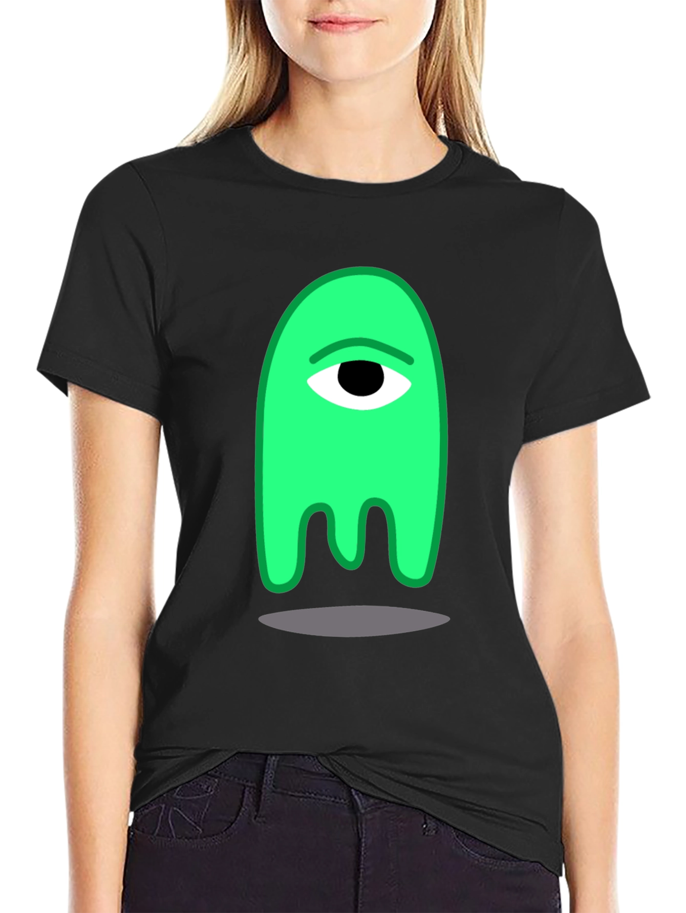 Black One-Eyed Green Monster Graphic Tee view 2