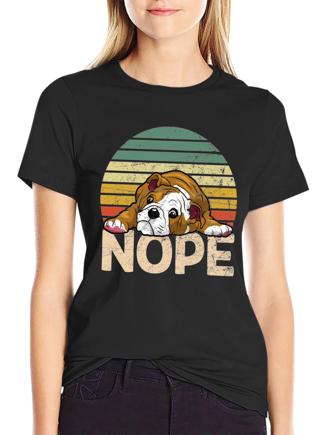Black Bulldog NOPE T-Shirt - Funny Dog Lover Tee view 2