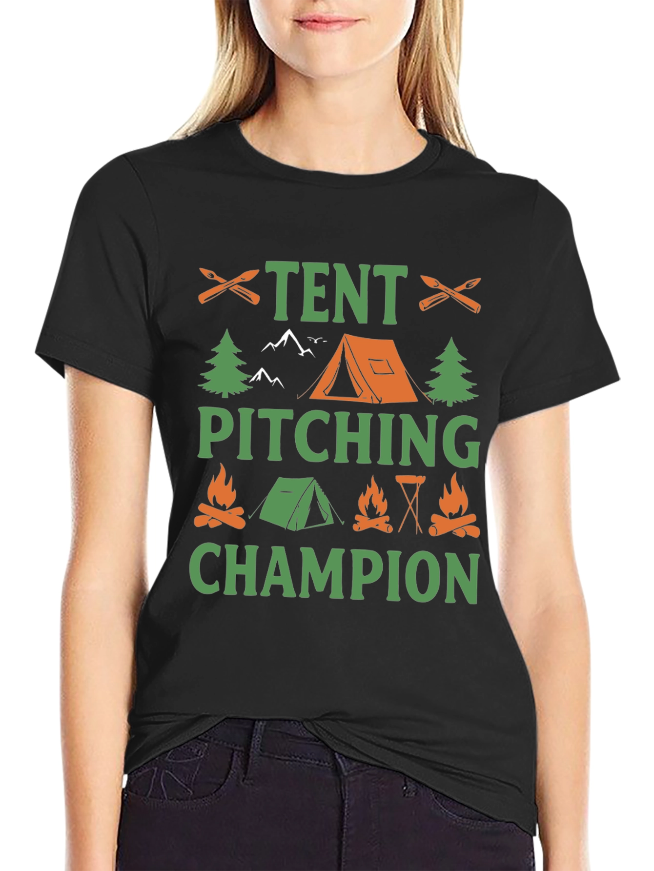 Black Tent Pitching Champion Camping T-Shirt view 2