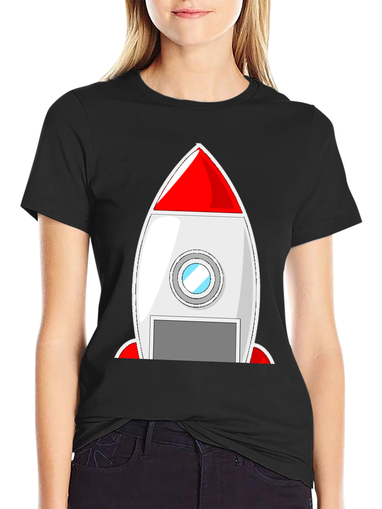 Black Rocket Ship Graphic Tee - Blast Off in Style! view 2