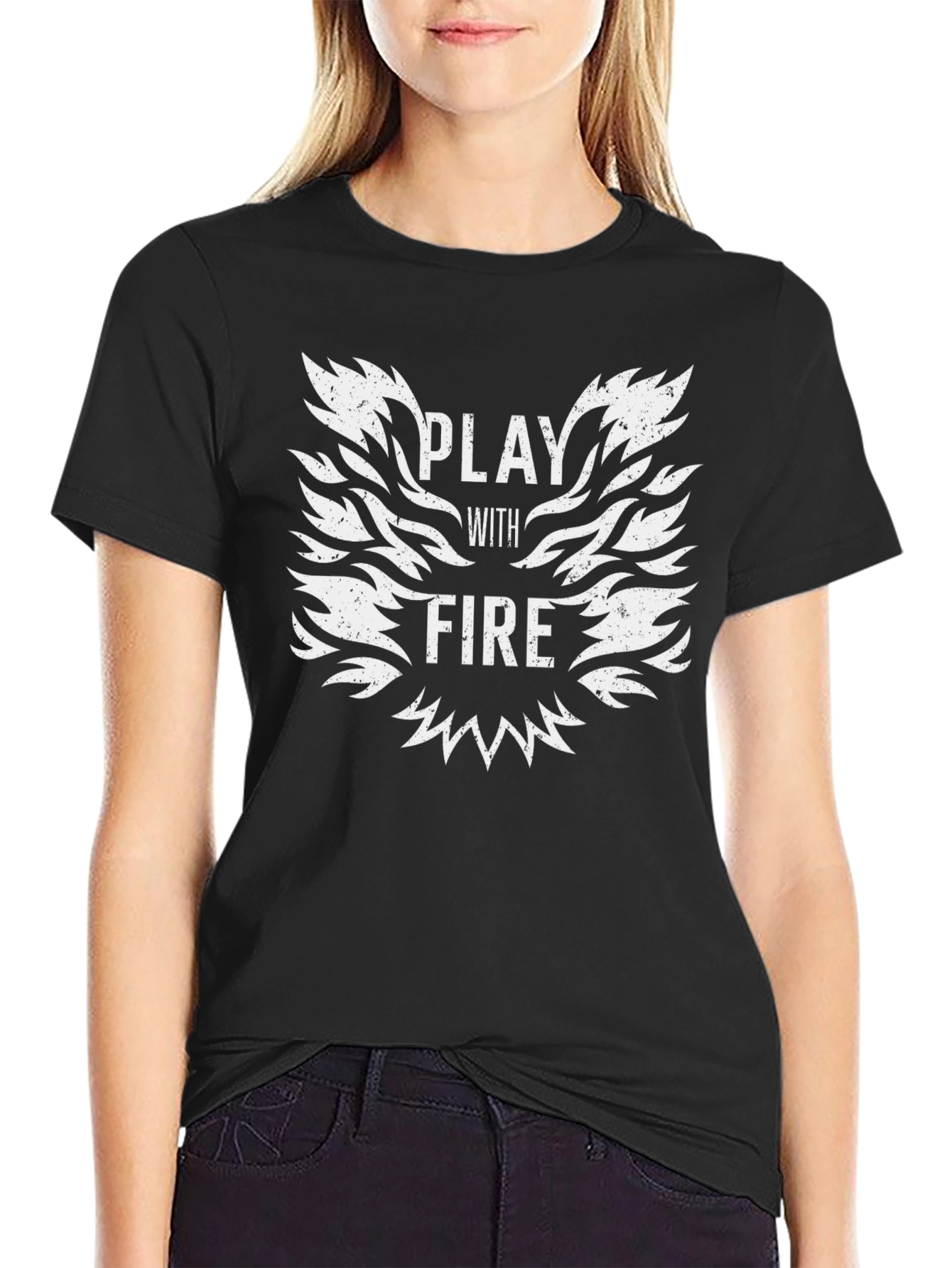 Black Play With Fire Graphic Tee - Black Cotton T-Shirt view 2