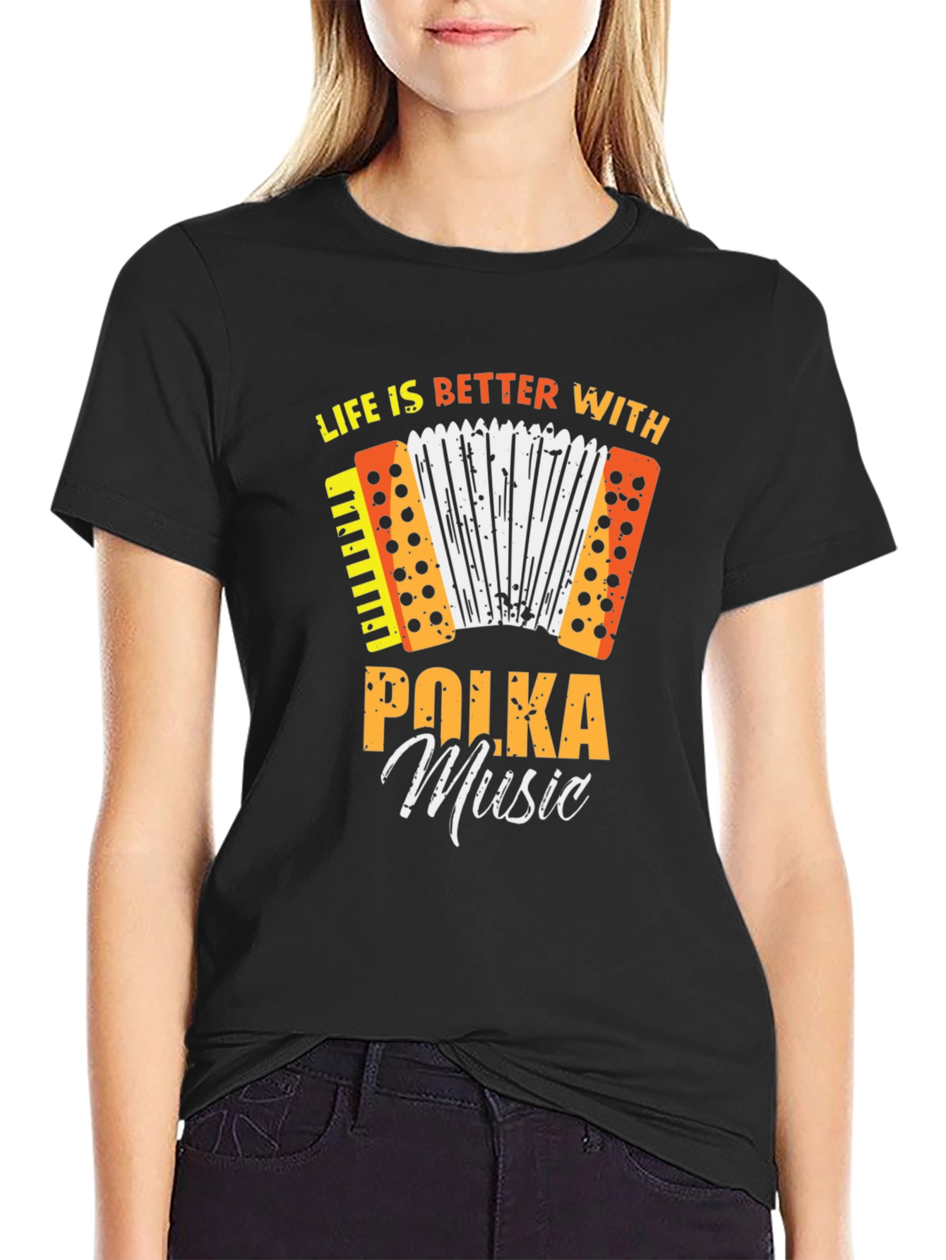 Black Polka Music T-Shirt - Life is Better With Polka! view 2