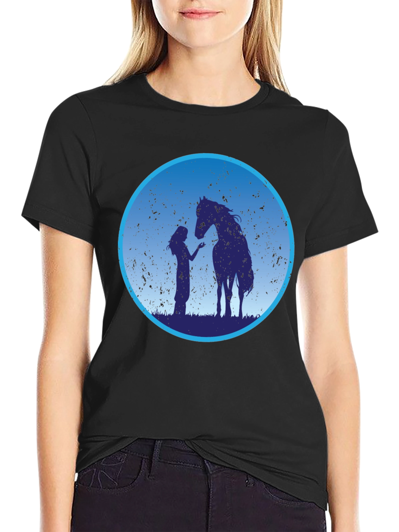 Black Horse & Girl Graphic Tee - Silhouette Design view 2