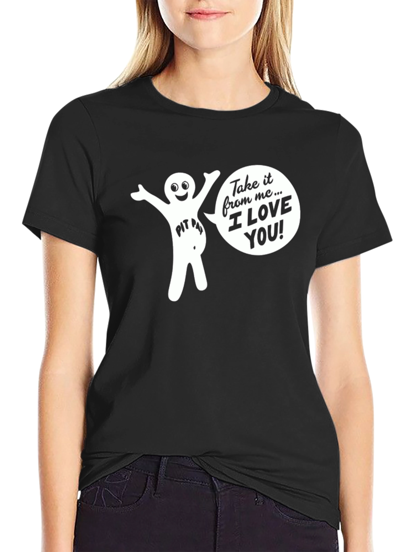 Black Funny "Pit Pat" I Love You Graphic T-Shirt view 2