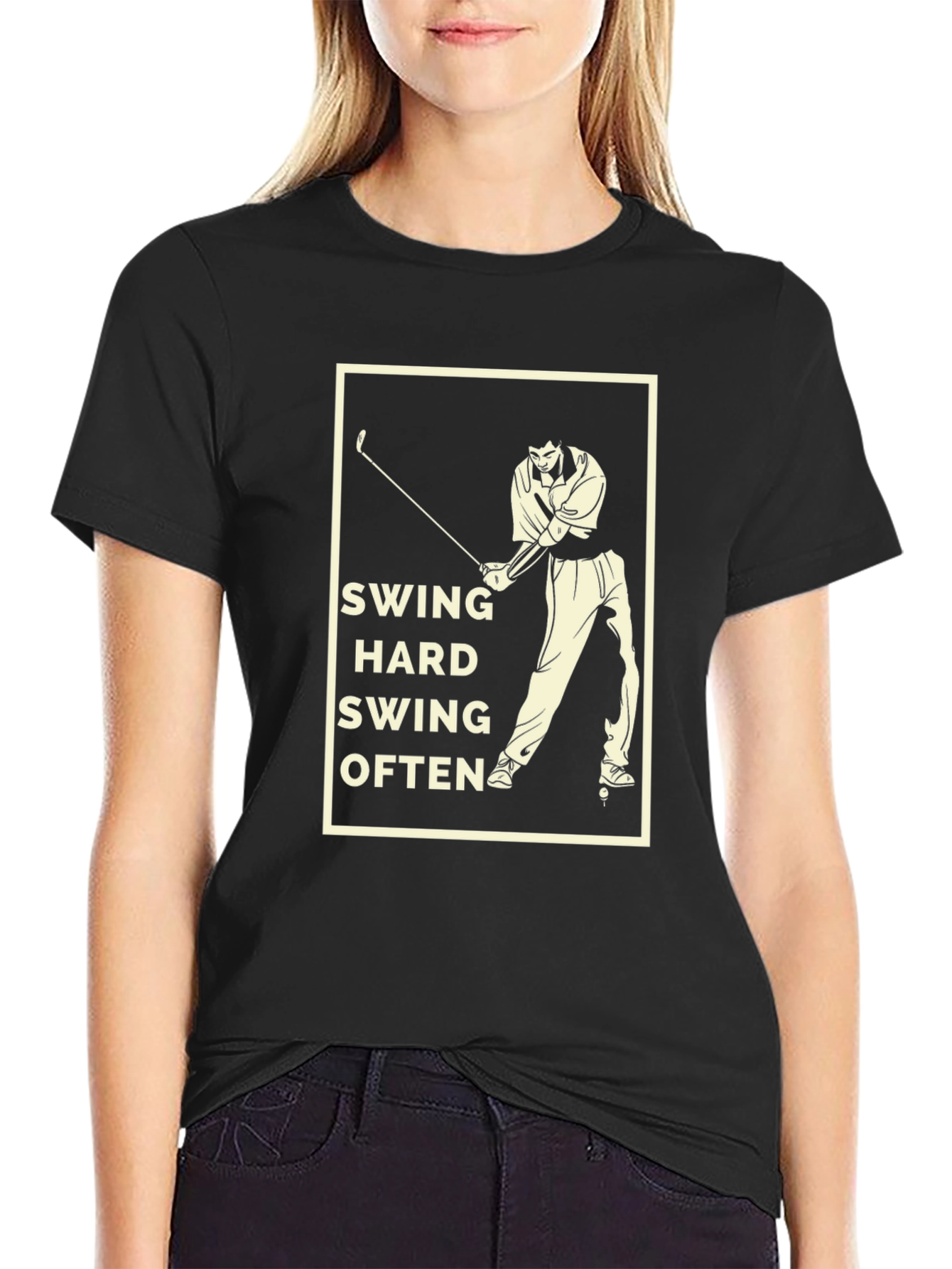 Black Swing Hard Golf T-Shirt - Black Cotton Tee view 2