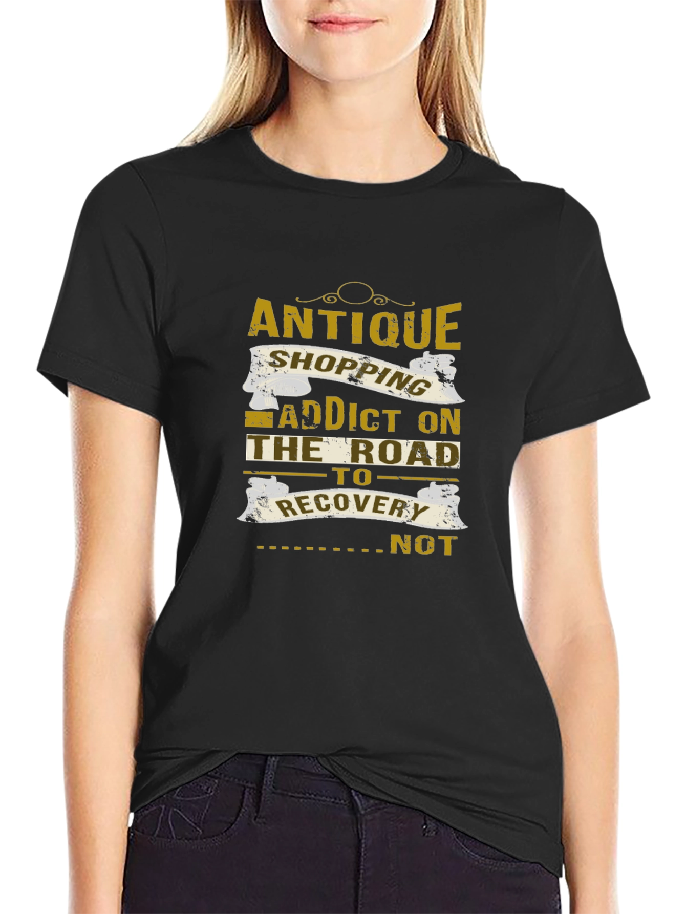 Black Antique Shopping Addict T-Shirt view 2